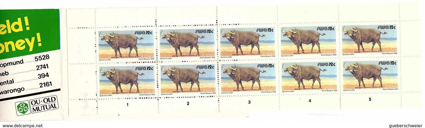 AD 4 - AFRIQUE DU SUD Carnet De 10 Timbres Bufles - Libretti