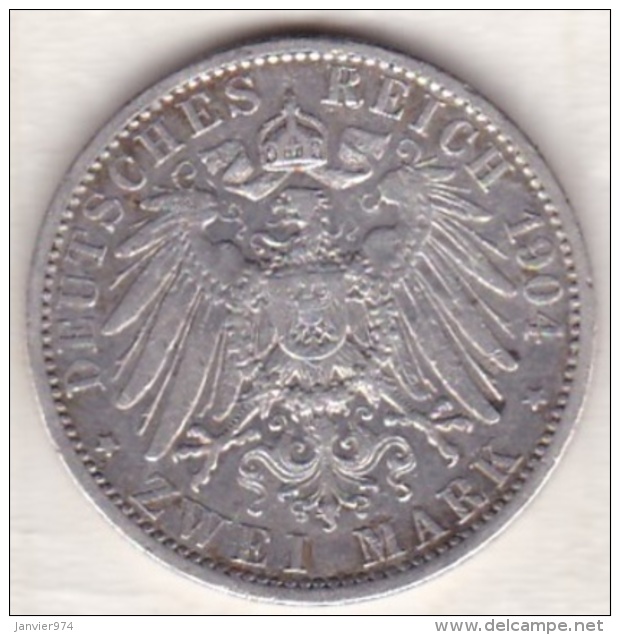 PRUSSIA. 2 Mark 1904 A, Wilhelm II , En Argent, KM# 522 - 2, 3 & 5 Mark Argent