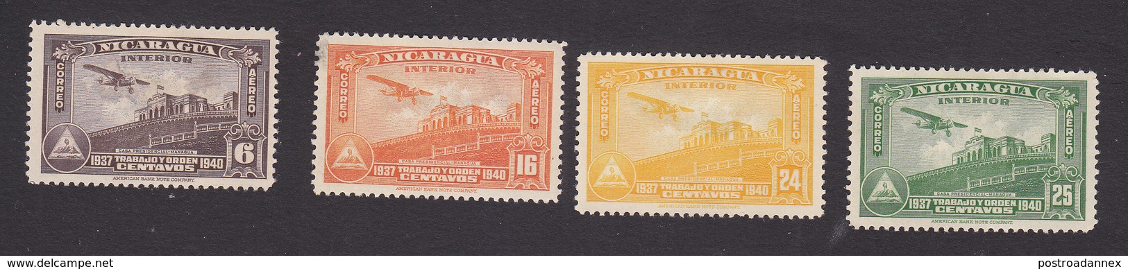 Nicaragua, Scott #C198, C200-C202, Mint Hinged, Presidential Palace, Issued 1937 - Nicaragua