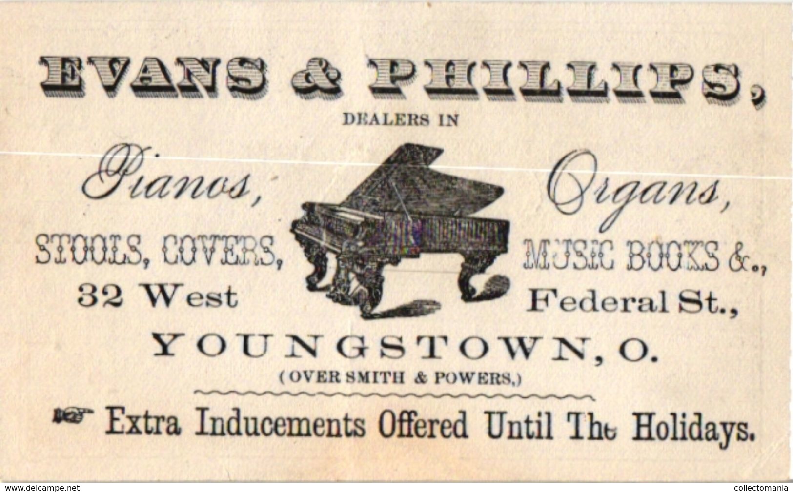 2 Trade Cards Pub.  Evans& Phillips Pianos & Organs Youngstown Everhart&Julius York Pennsylvania   Anno 1891  Litho - Other & Unclassified
