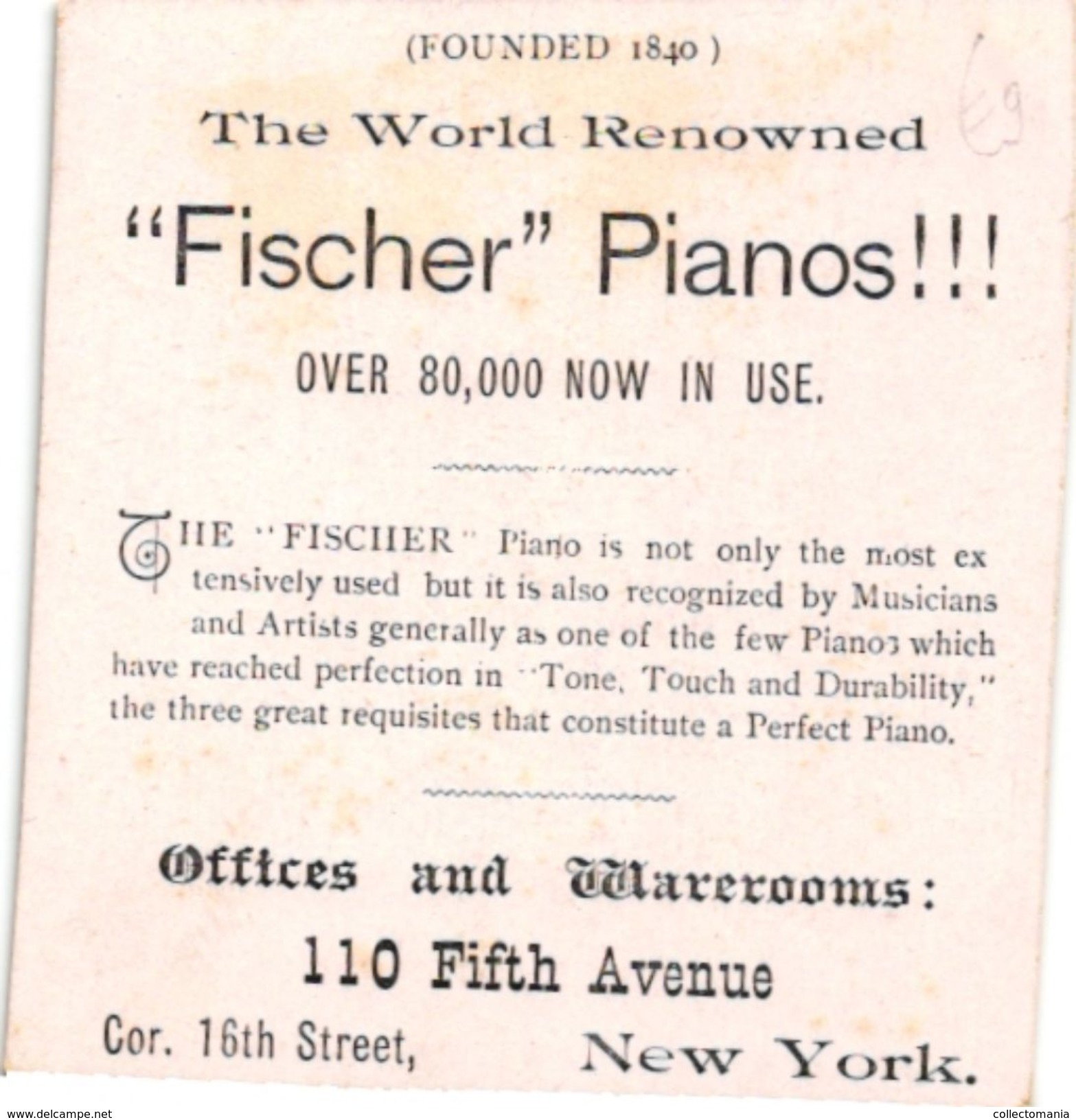 3 Trade Cards  Music Pub. Fischer Pianos  New York City   Anno 1891  Litho - Other & Unclassified
