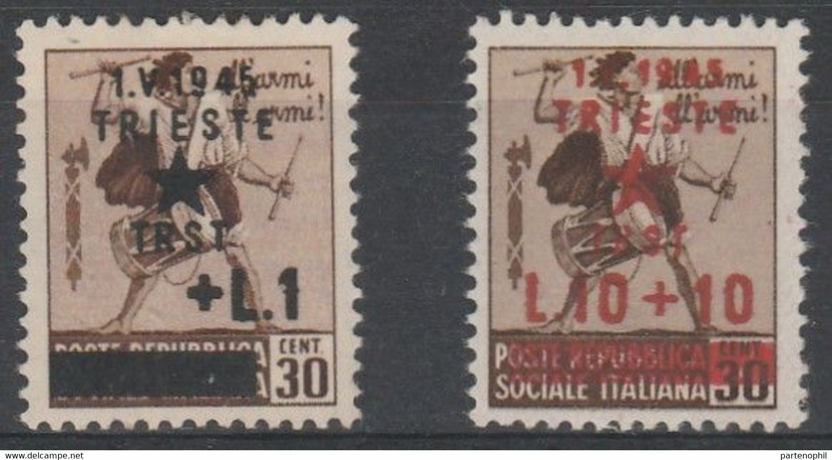 Occ. Jugoslava Di Trieste - 1945 L. 1 + L. 10 Con Filigrana Corona N. 12/13. Cat. €  2040,00. Cert. Colla MNH - Yugoslavian Occ.: Trieste