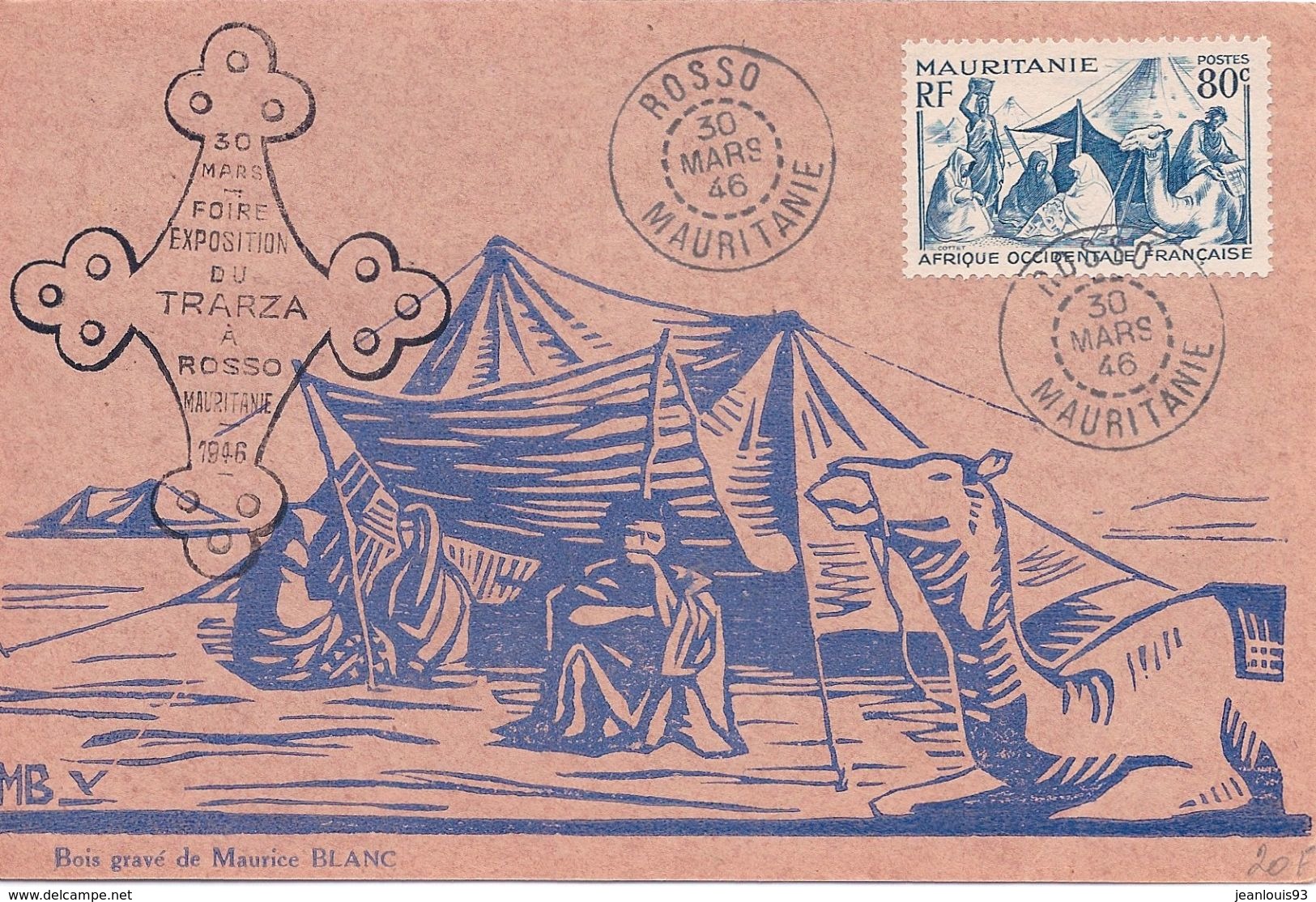 MAURITANIE - CARTE FOIRE EXPO TRARZA A ROSSO 1946 - CACHETS SUPERBES - Briefe U. Dokumente