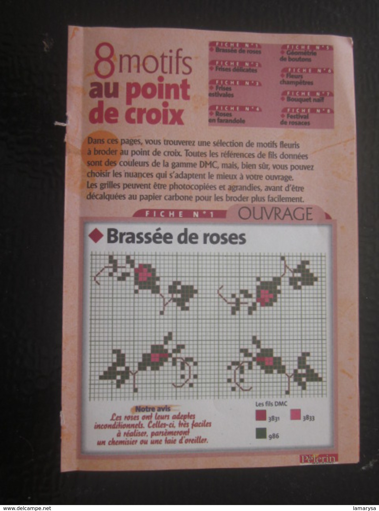 Ouvrage 8 Motifs Au Point De Croix Loisirs Créatifs Vintage Décor Floral Fiche N°1 Brassées Roses-frises-Fleurs-Bouquet - Stickarbeiten