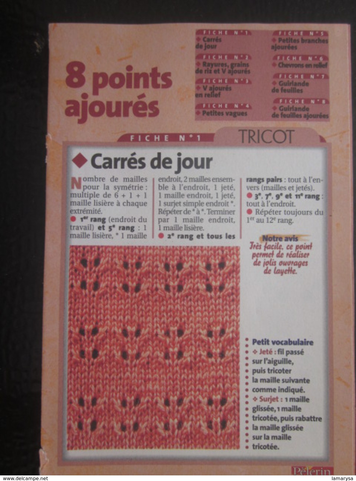 Ouvrage Tricot  8 Motifs Au Point Ajouré Loisirs Créatifs Vintage Décor Vagues-relief-branches Fiche N°1 - Wool