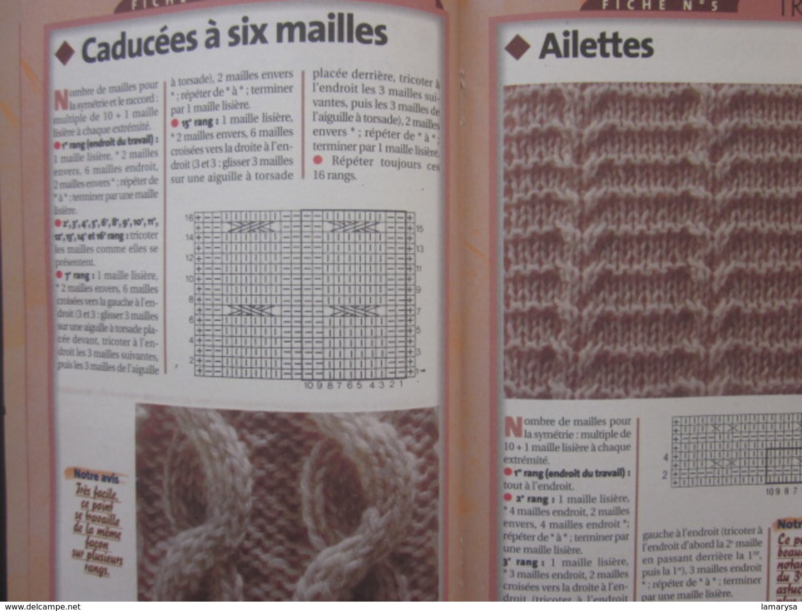 Ouvrage Tricot-8 Motifs Mailles Croisées-Loisirs Créatifs Vintage Décor-Ondes-torsades-tresses-ailettes-caducée-FicheN°1 - Wool