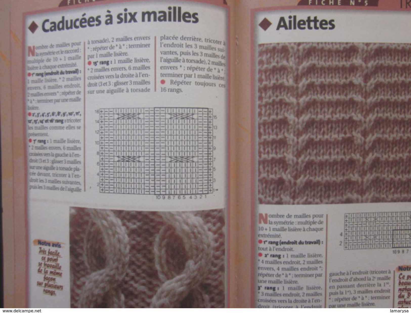 Ouvrage Tricot-8 Motifs Mailles Croisées-Loisirs Créatifs Vintage Décor-Ondes-torsades-tresses-ailettes-caducée-FicheN°1 - Laine