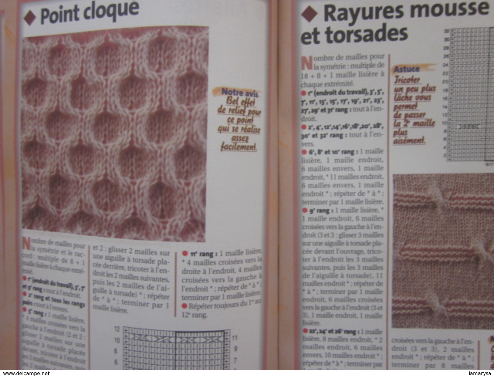 Ouvrage Tricot-8 Motifs Mailles Croisées-Loisirs Créatifs Vintage Décor-Ondes-torsades-tresses-ailettes-caducée-FicheN°1 - Wool