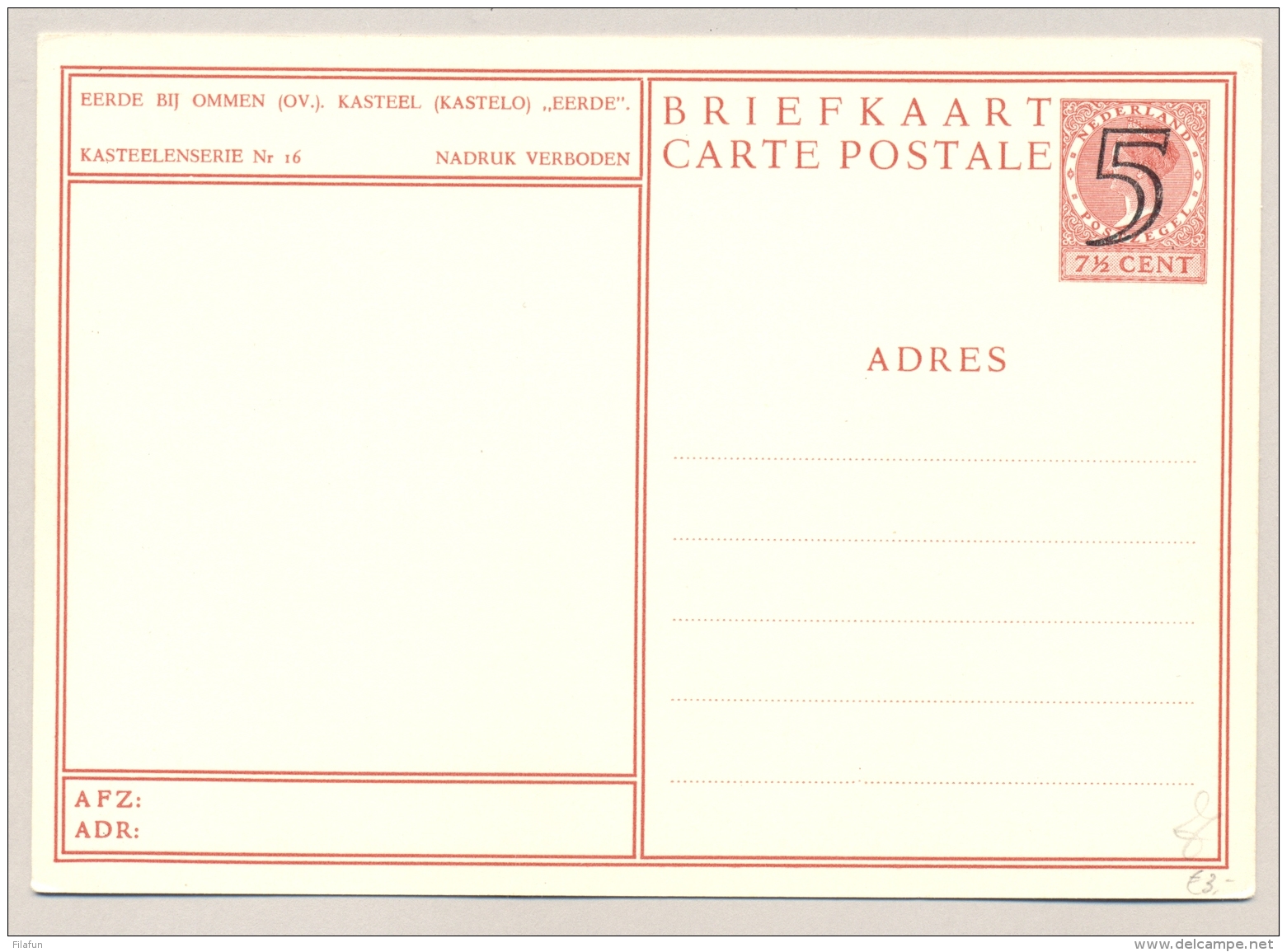 Nederland - 1946 - Foto-briefkaart G286p Ongebruikt - Ommen, Kasteel Eerde - Postwaardestukken