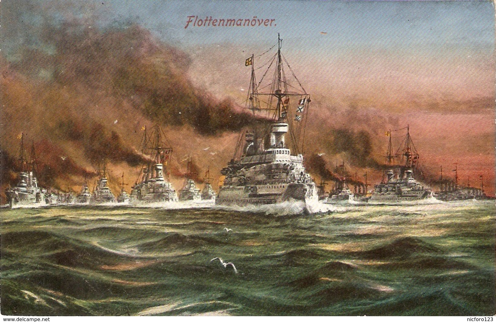 ""Warships. Flotenmanover" Anique German Postcard - Guerra