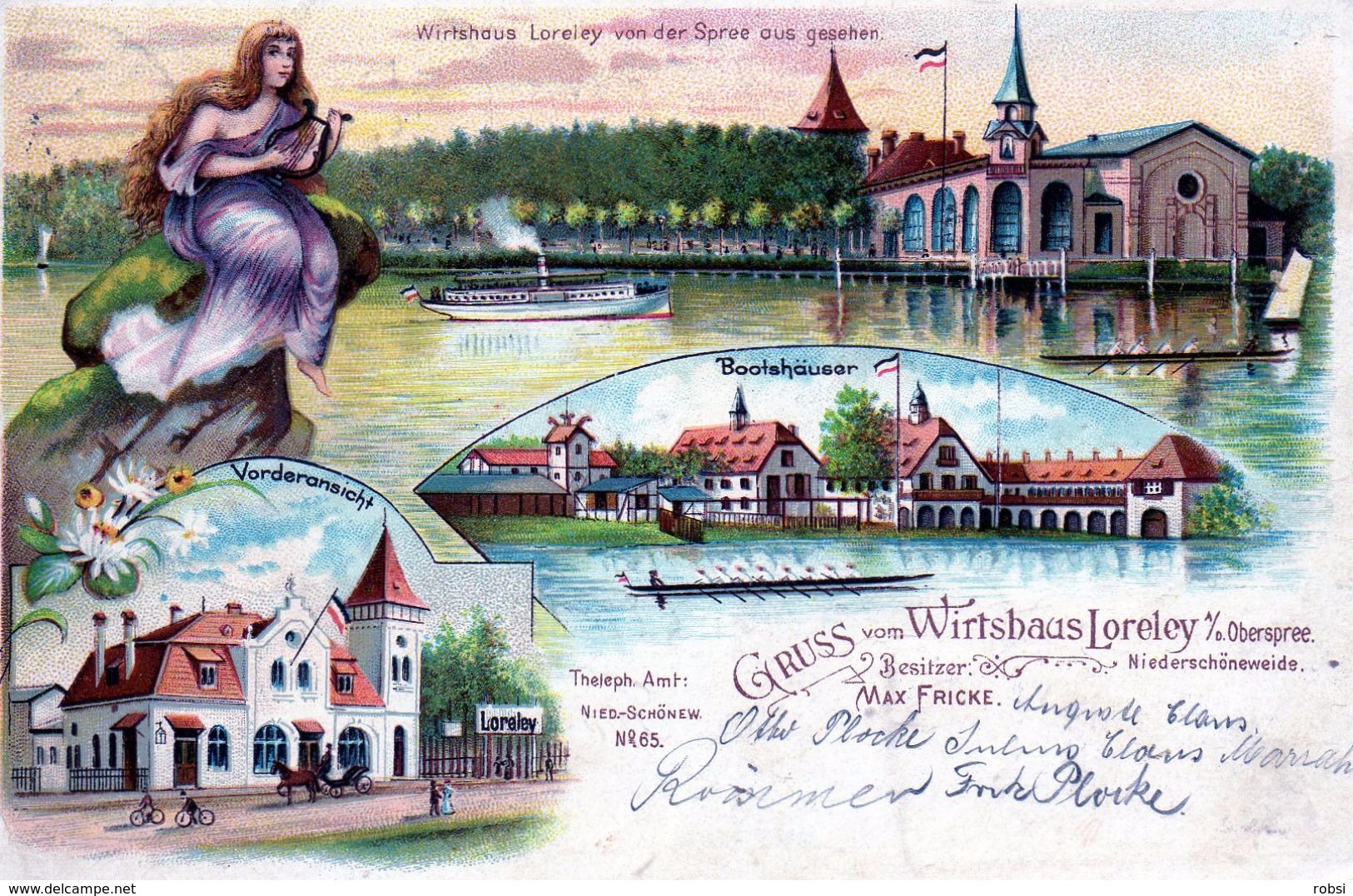 Nieder-Schönweide, Berlin Wirtshaus Loreley A.d.Spree, Gruss, Tres Belle Litho - Schöneweide