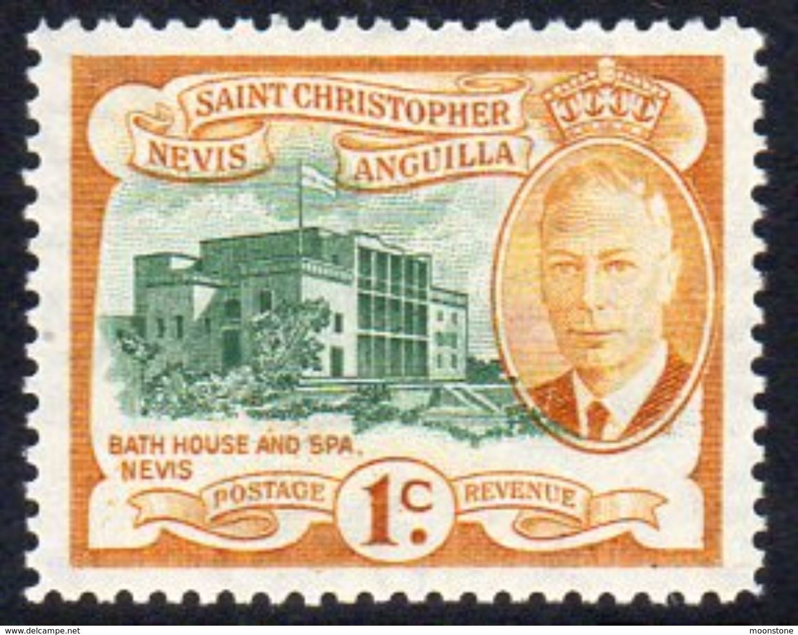 St. Kitts GVI 1950 1c Bath House Definitive, MNH, SG 94 - St.Christopher-Nevis-Anguilla (...-1980)