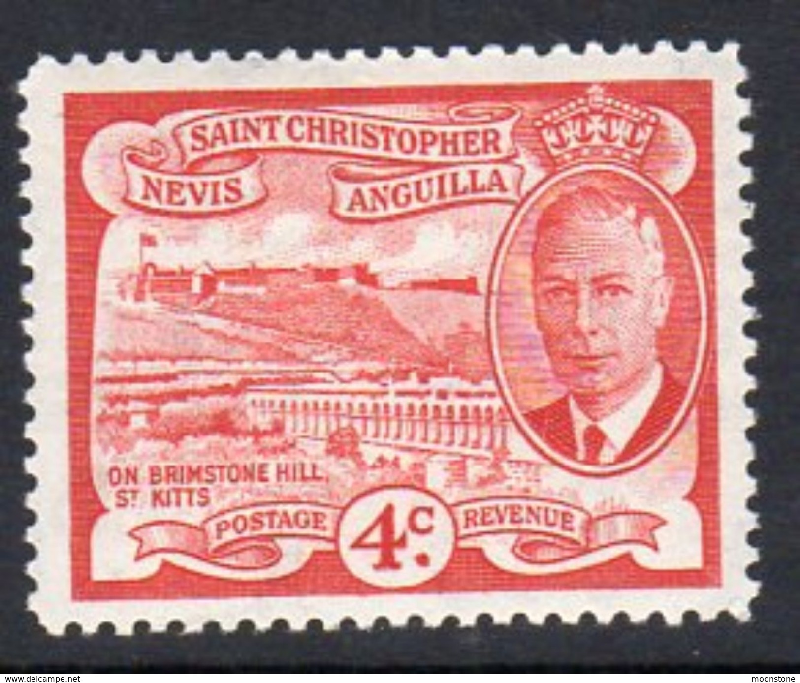 St. Kitts GVI 1950 4c Brimstone Hill Definitive, MNH, SG 97 - St.Christopher-Nevis & Anguilla (...-1980)