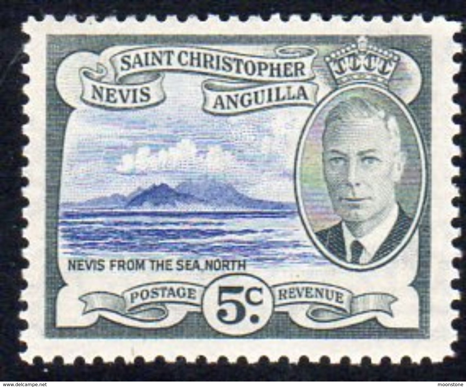 St. Kitts GVI 1950 5c Nevis From The Sea Definitive, MNH, SG 98 - St.Christopher-Nevis-Anguilla (...-1980)