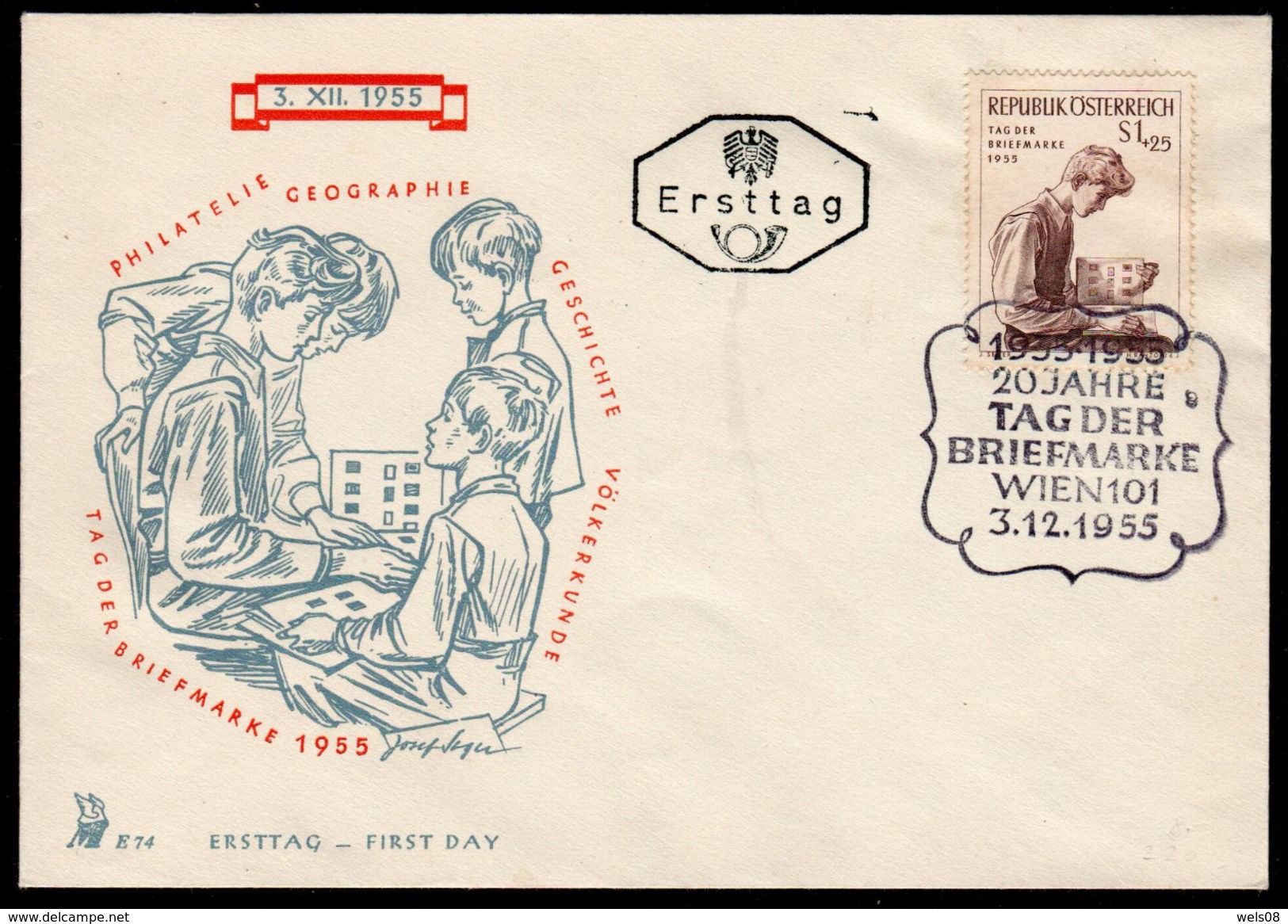 Österreich 1955:  ET/FDC- Merkurbrief E74 "Tag Der Briefmarke" (siehe Foto/Scan) - Briefe U. Dokumente