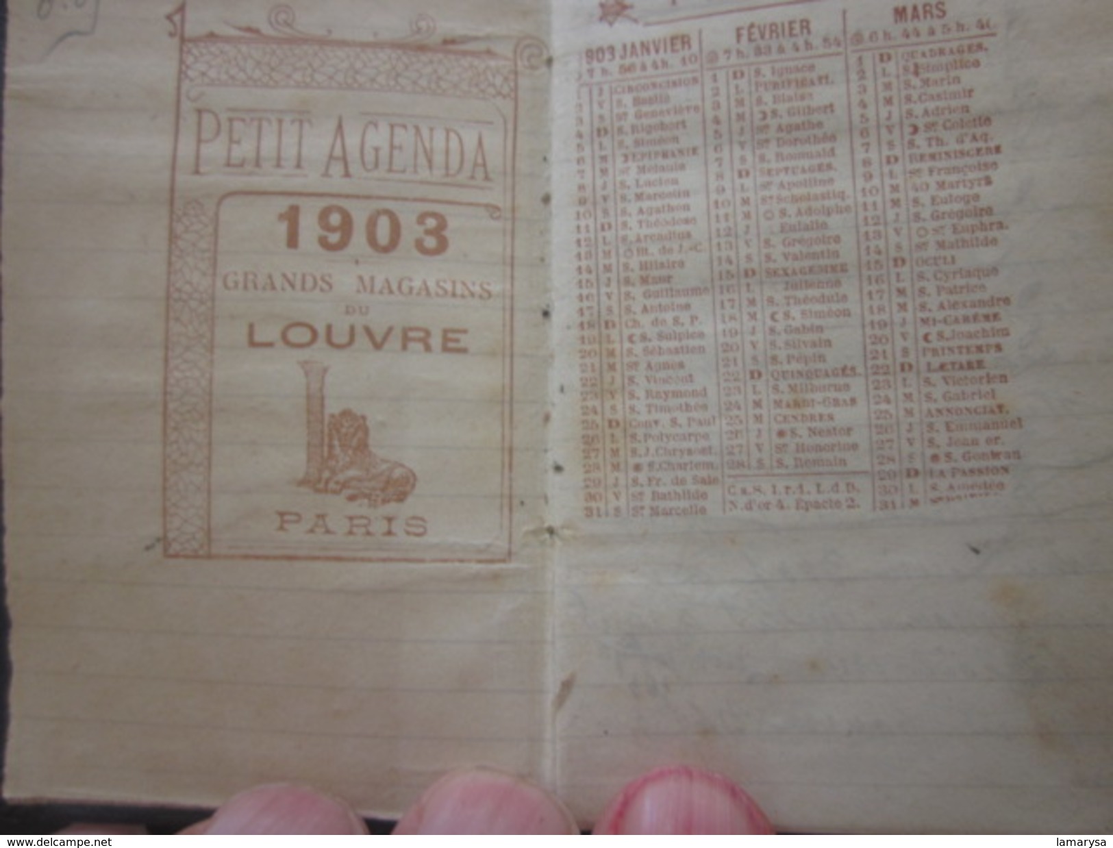 1903 Calendrier Petit Agenda Du Début De Siècle(qq Annotations écrites)offert Par Les Grands Magasins Du LOUVRE à Paris - Small : 1901-20