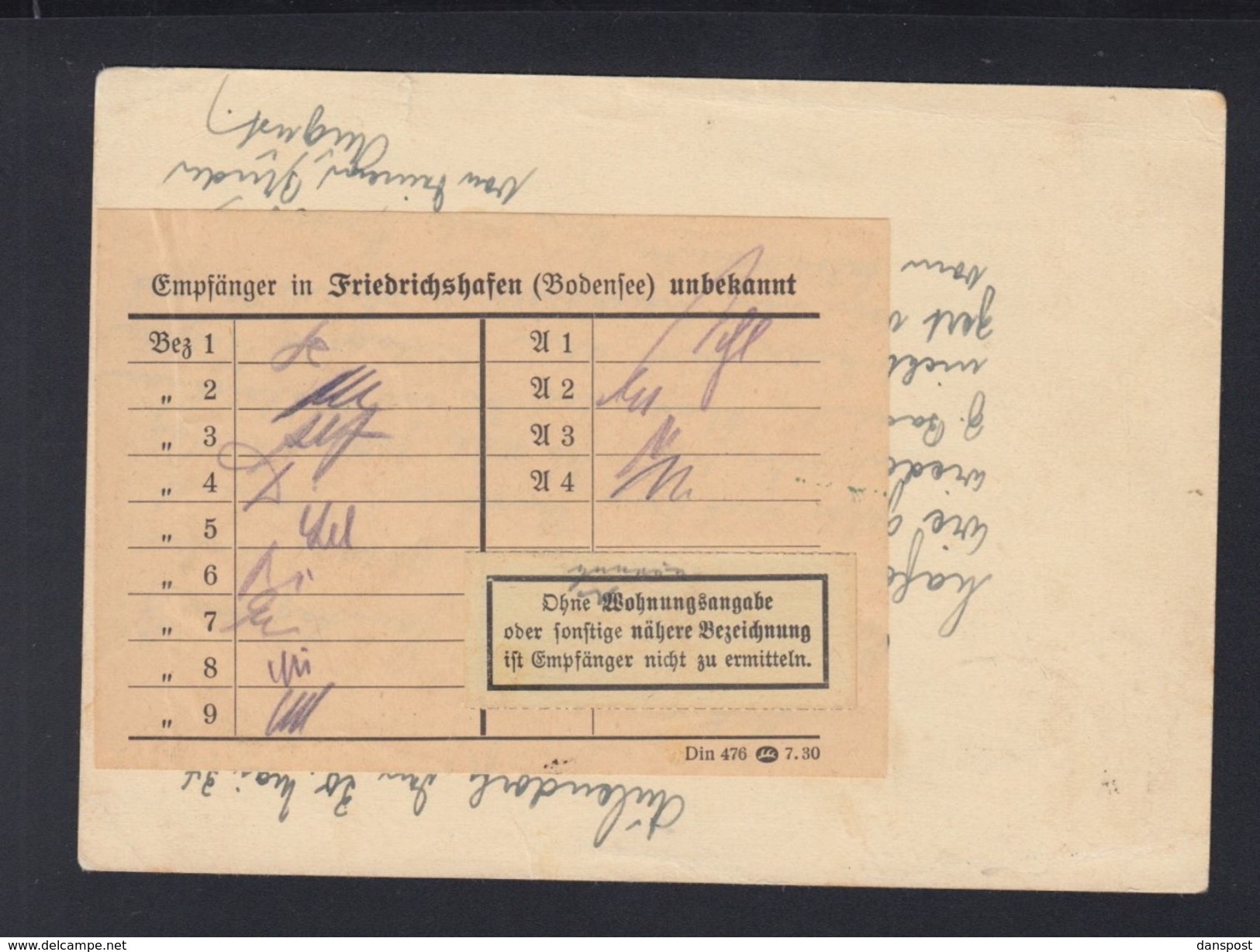 Dt. Reich GSK 1934 Aulendorf Nach Friedrichshafen Unbekannt - Storia Postale