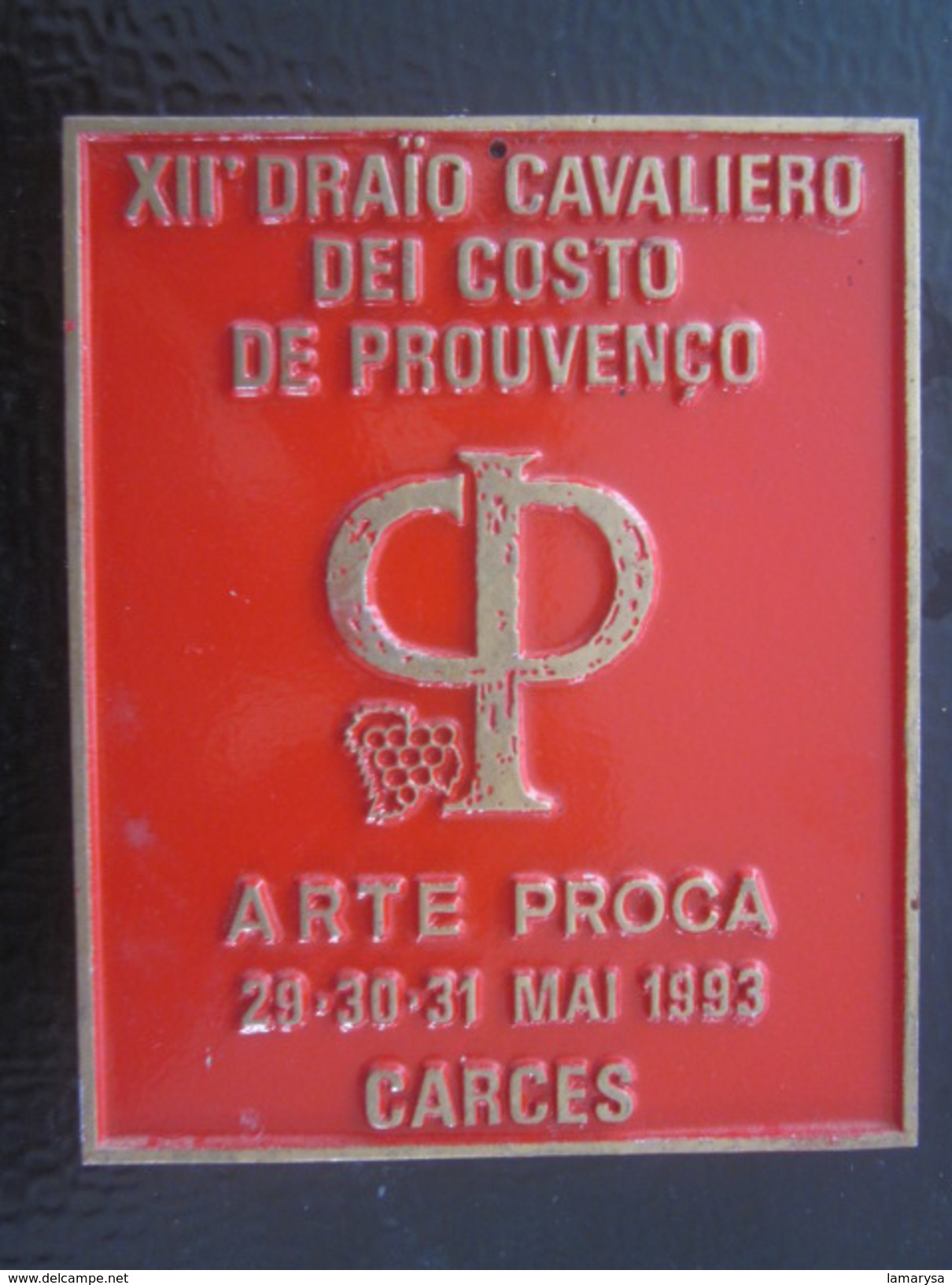 CARCES XIIé DRAIO CAVALIERO DEI COSTO DE PROUVENCO-93 F.F.E.ARTE PROCA-Équestre Equitation Plaque Souvenir Commémorative - Equitation