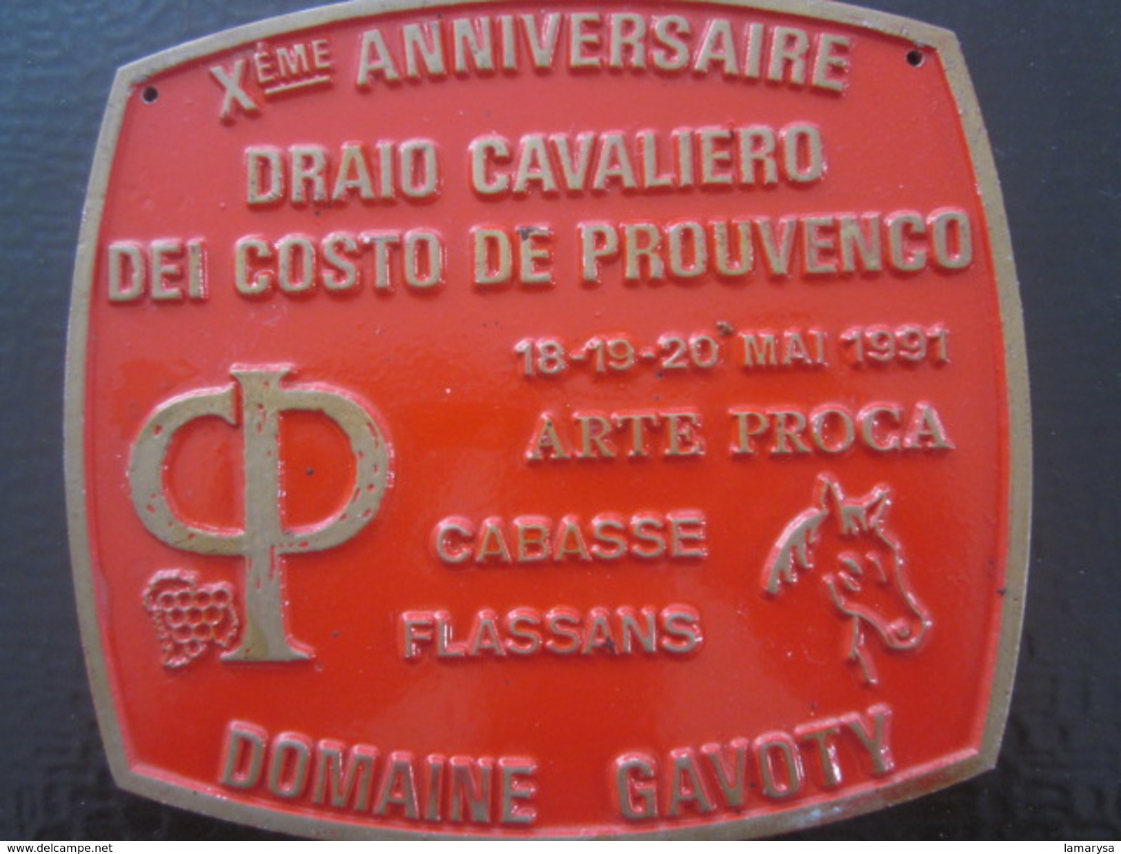 CABASSE FLASSANS Xé AN DRAIO CAVALIERO DEI COSTA DE PROUVENCO-F.F.E.-Équestre Equitation Plaque Souvenir Commémorative - Hipismo