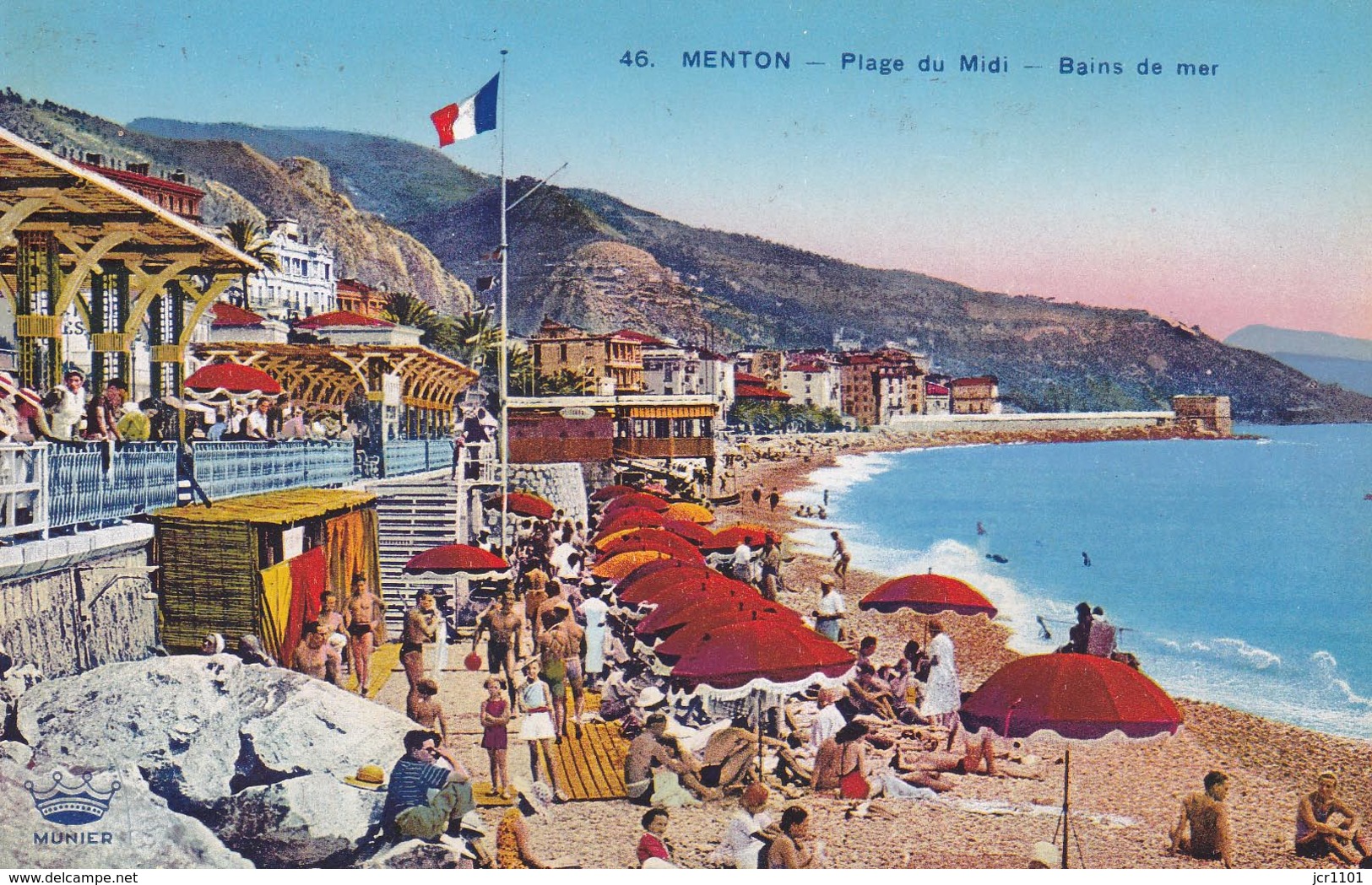 Menton, Lot De 2 Cpa Plage Du Midi  Et Vue Générale - Menton