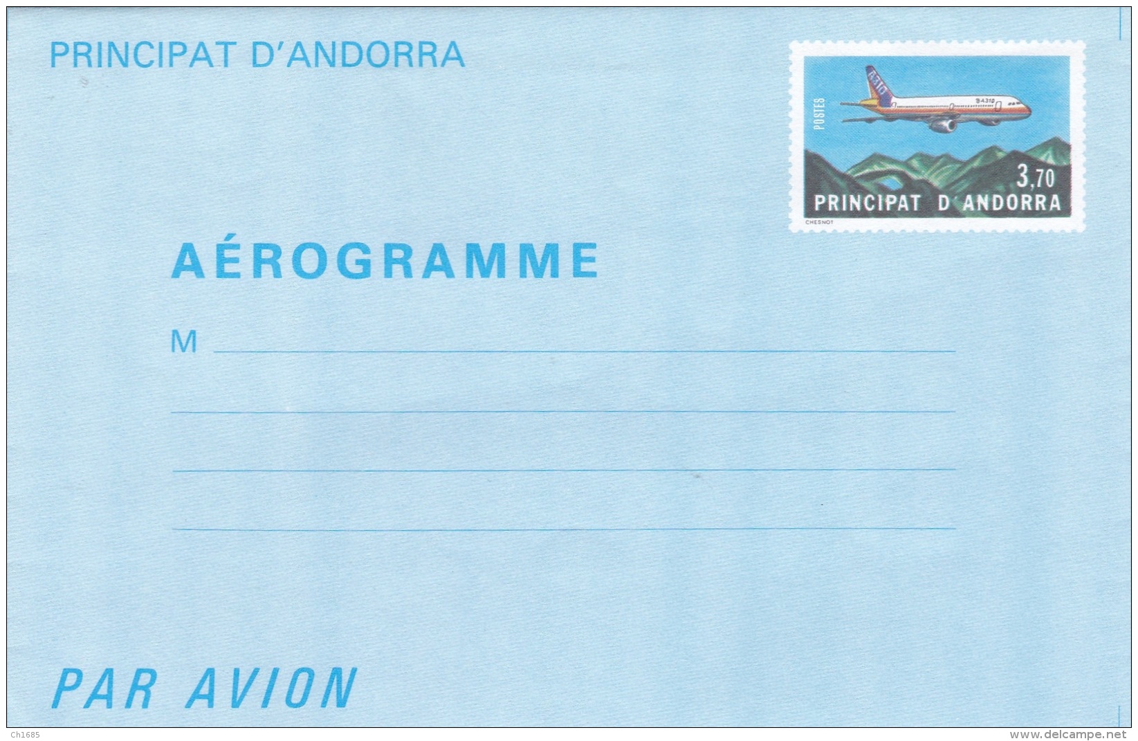 ANDORRE FRANCAIS :  Aérogramme No 1 Neuf 3,70 - Entiers Postaux & Prêts-à-poster