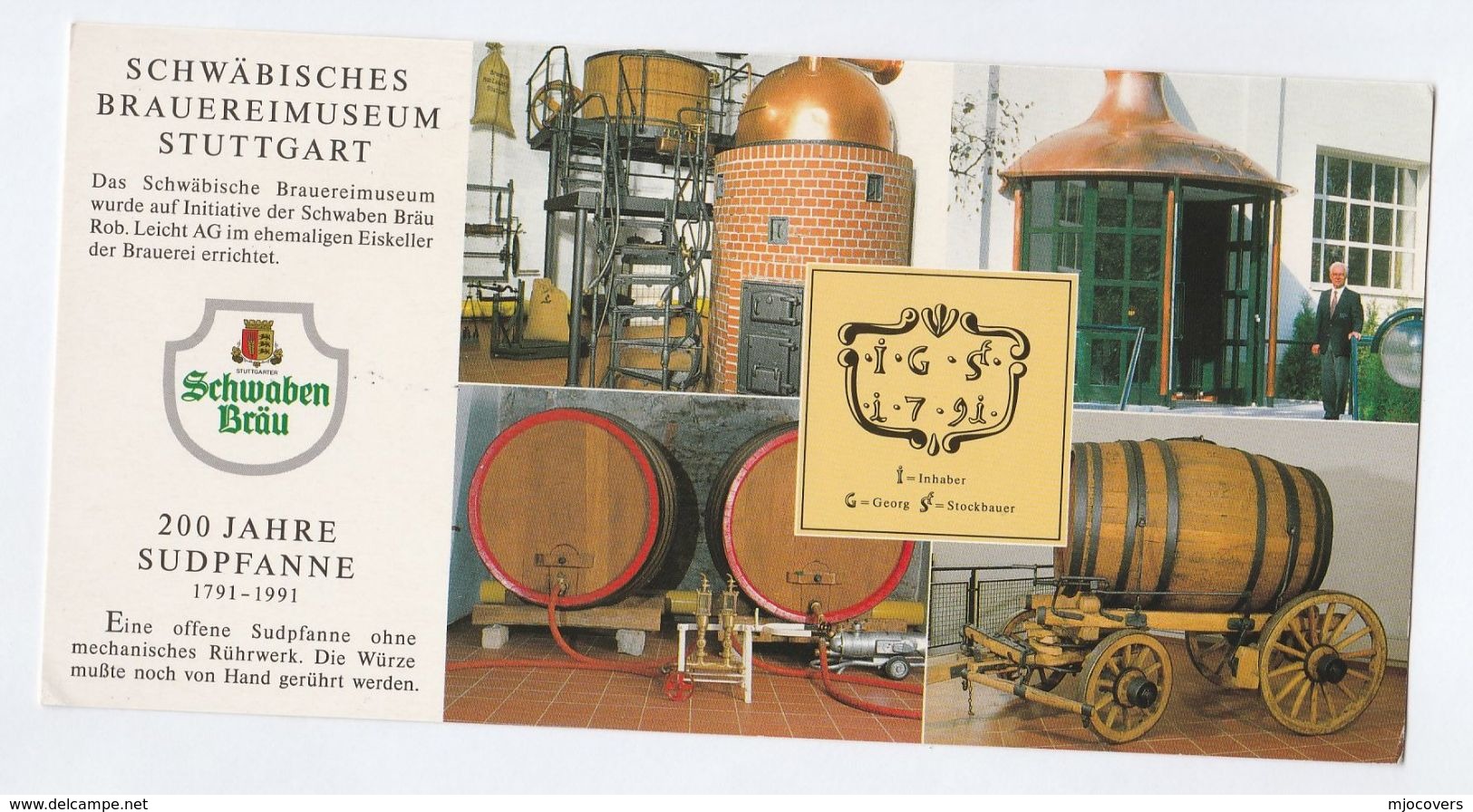 1991 SCWHABEN BRAU BREWERY EVENT COVER With SPECIAL Pmk 200th Anniv Beer Postcard Stamps Drink Alcohol Stuttgart Germany - Advertising