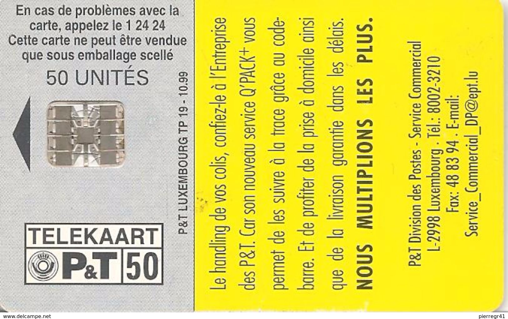 CARTE-PUCE-LUXEMBOURG-50U-SC7-10/99-Q PACK+-TBE - Luxembourg