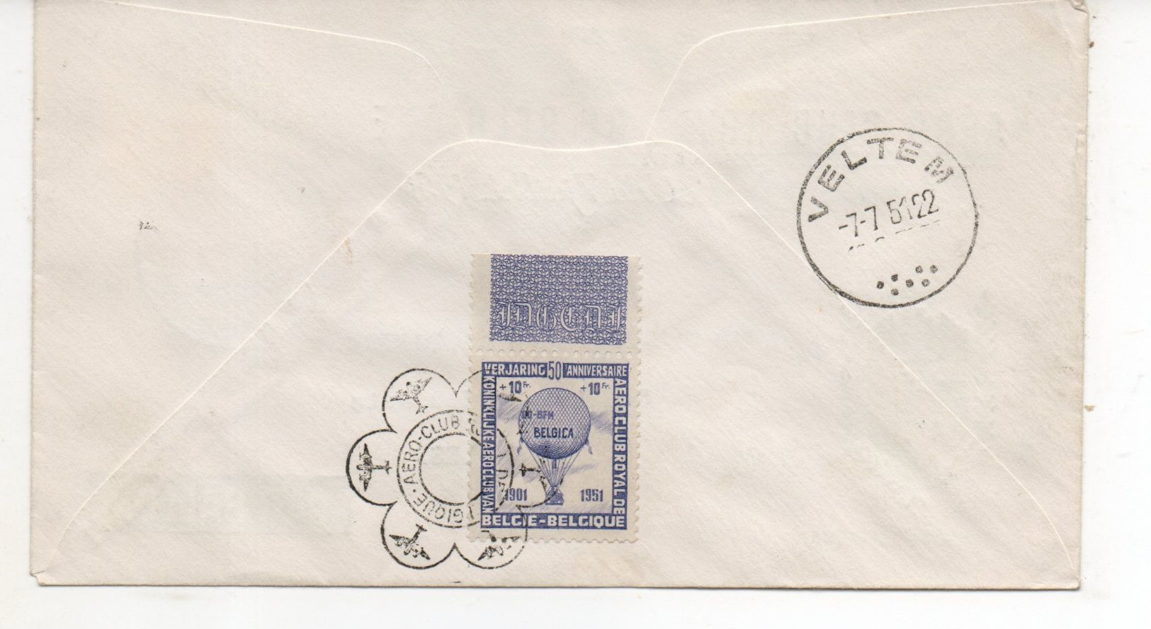 COURRIER PAR BALLON   6 pieces  Aero Club Royal de Belgique  Courrier Special du 7 Juillet 1951 50e Ann 1901 1951