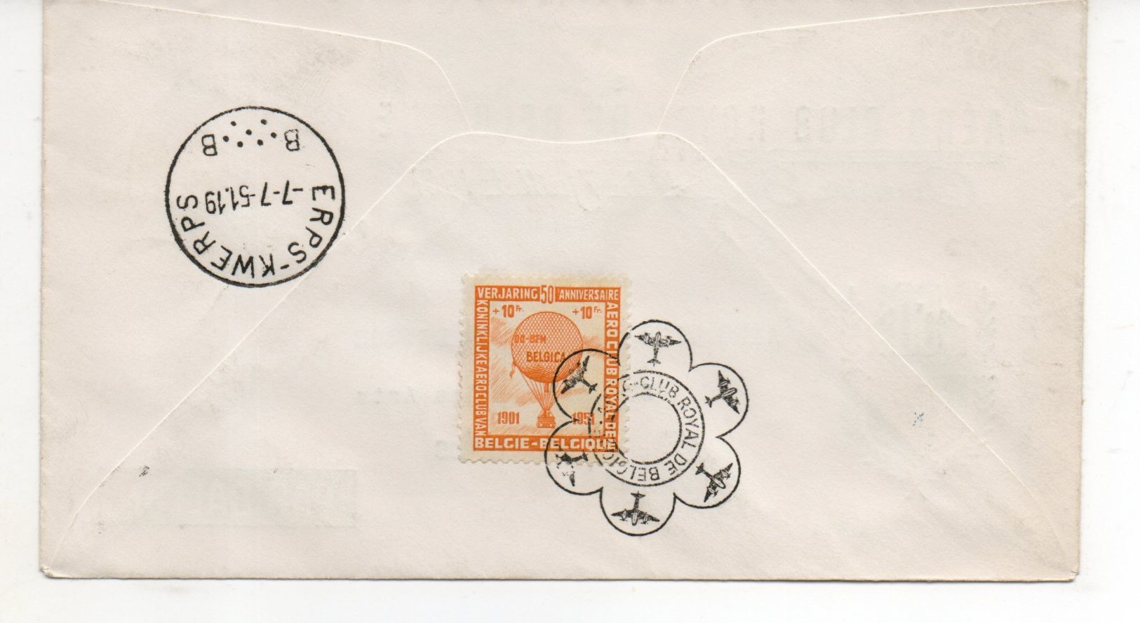 COURRIER PAR BALLON   6 pieces  Aero Club Royal de Belgique  Courrier Special du 7 Juillet 1951 50e Ann 1901 1951