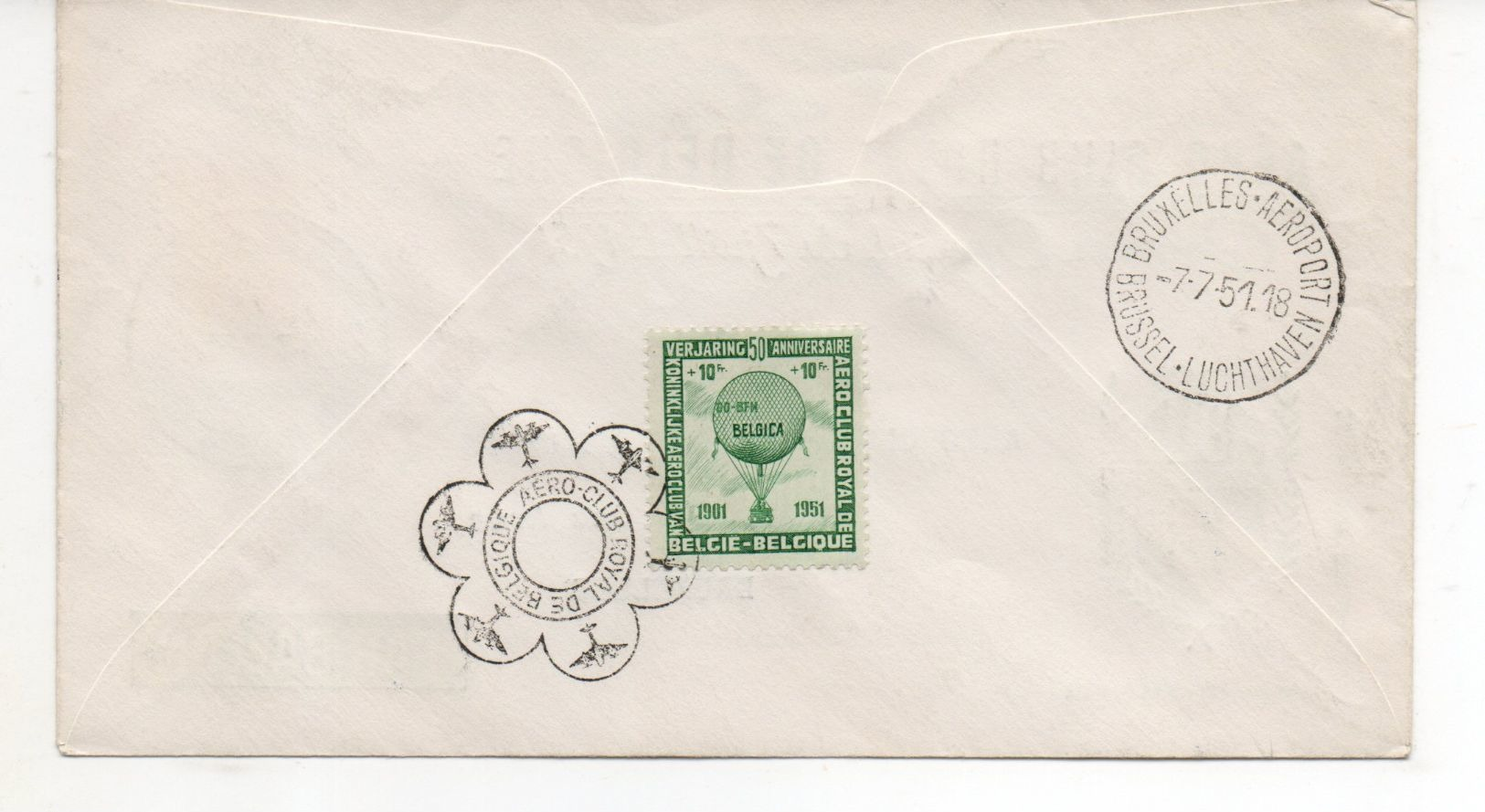 COURRIER PAR BALLON   6 pieces  Aero Club Royal de Belgique  Courrier Special du 7 Juillet 1951 50e Ann 1901 1951