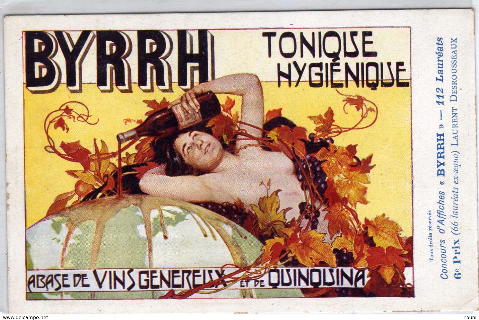 CPA BYRRH TONIQUE HYGIENIQUE -  Concours D'affiches - 6è Prix - Laurent DESROUSSEAUX (femme Aux Seins Nus) - Publicité