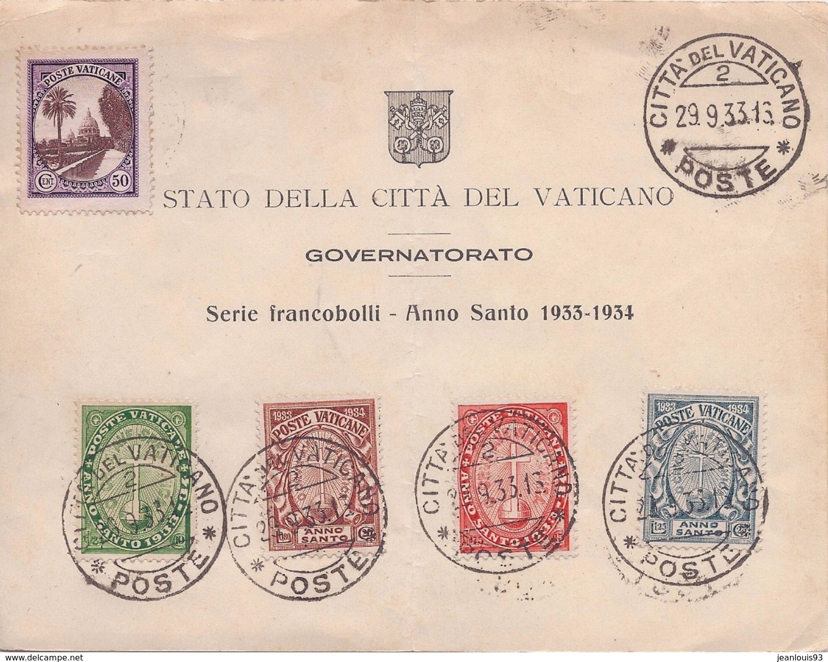 VATICAN - 40/43  ANNEE SAINTE 1933-1934 COMPLETE OBL USED SUR DOCUMENT COTE 75 EUR - Briefe U. Dokumente