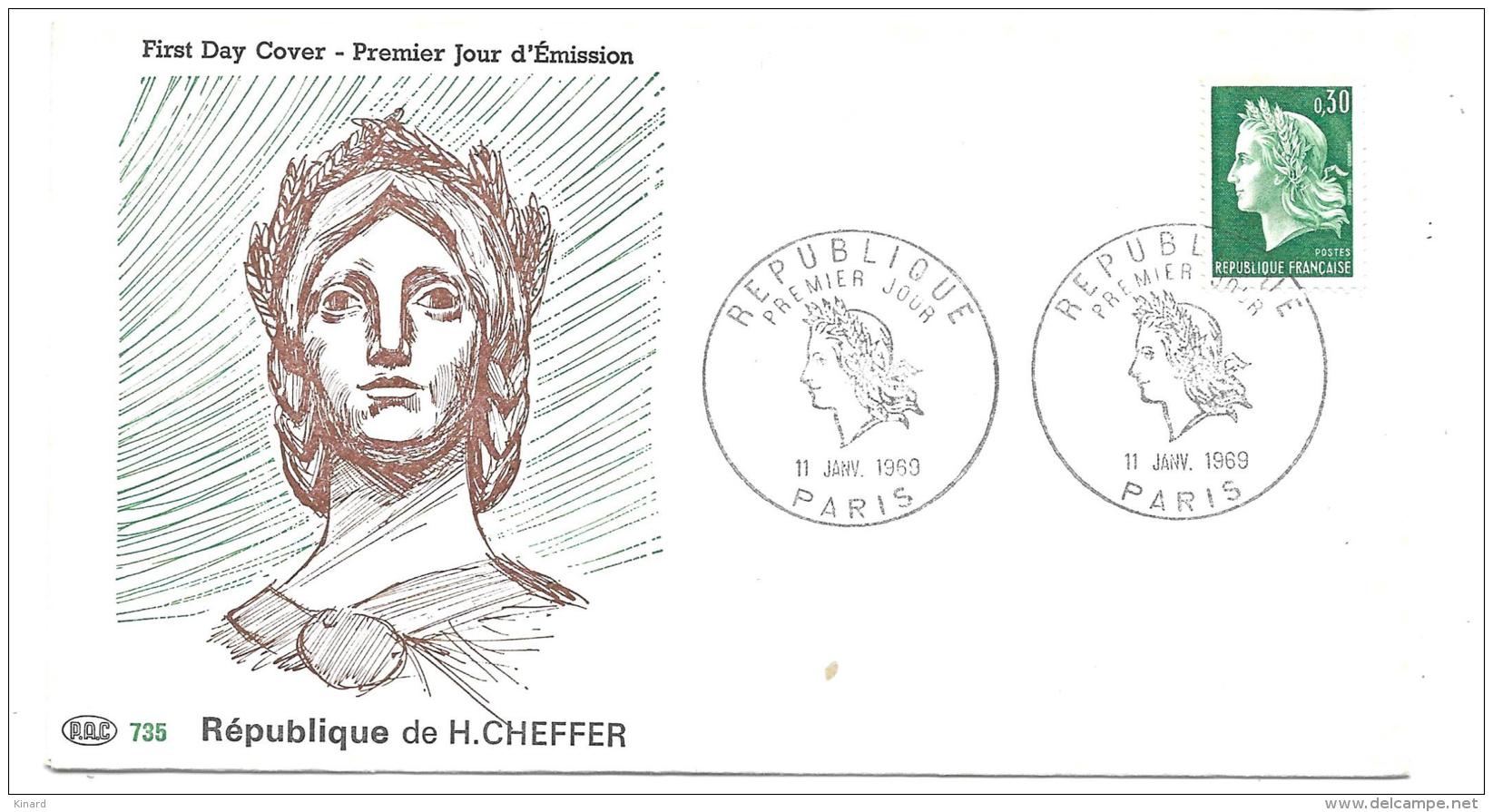 SUR  LETTRE.    PREMIER JOUR....1° JANVIER 1969...MARIANE DE SHEFFER.. TBE - 1921-1960: Période Moderne