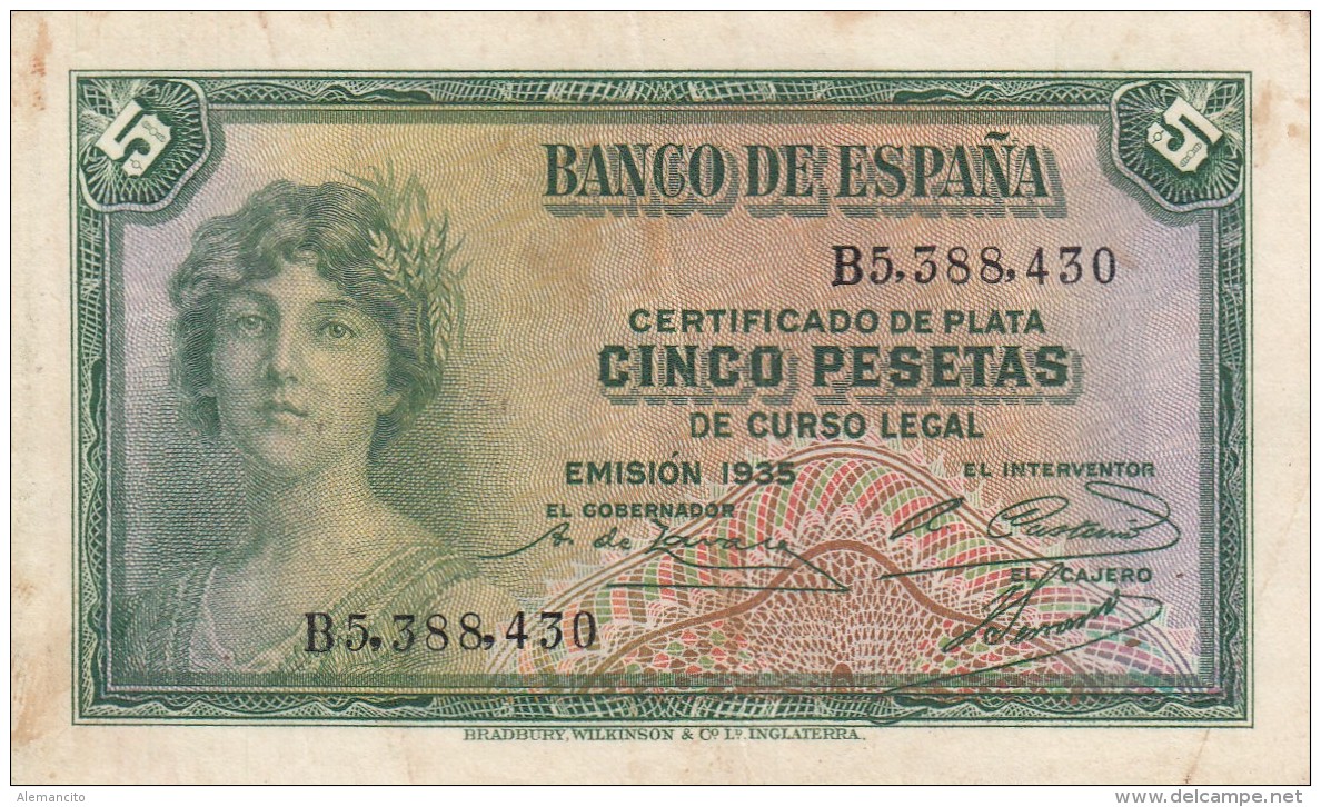 ESPAÑA // -- 5 PESETAS ( 1935 ) -- VF - 5 Pesetas