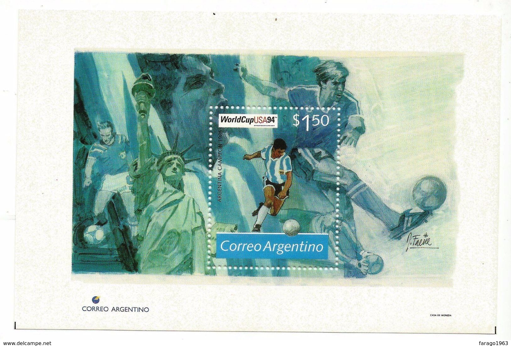 1994 Argentina World Cup USA Statue Liberty Souvenir Sheet MNH - 1994 – USA