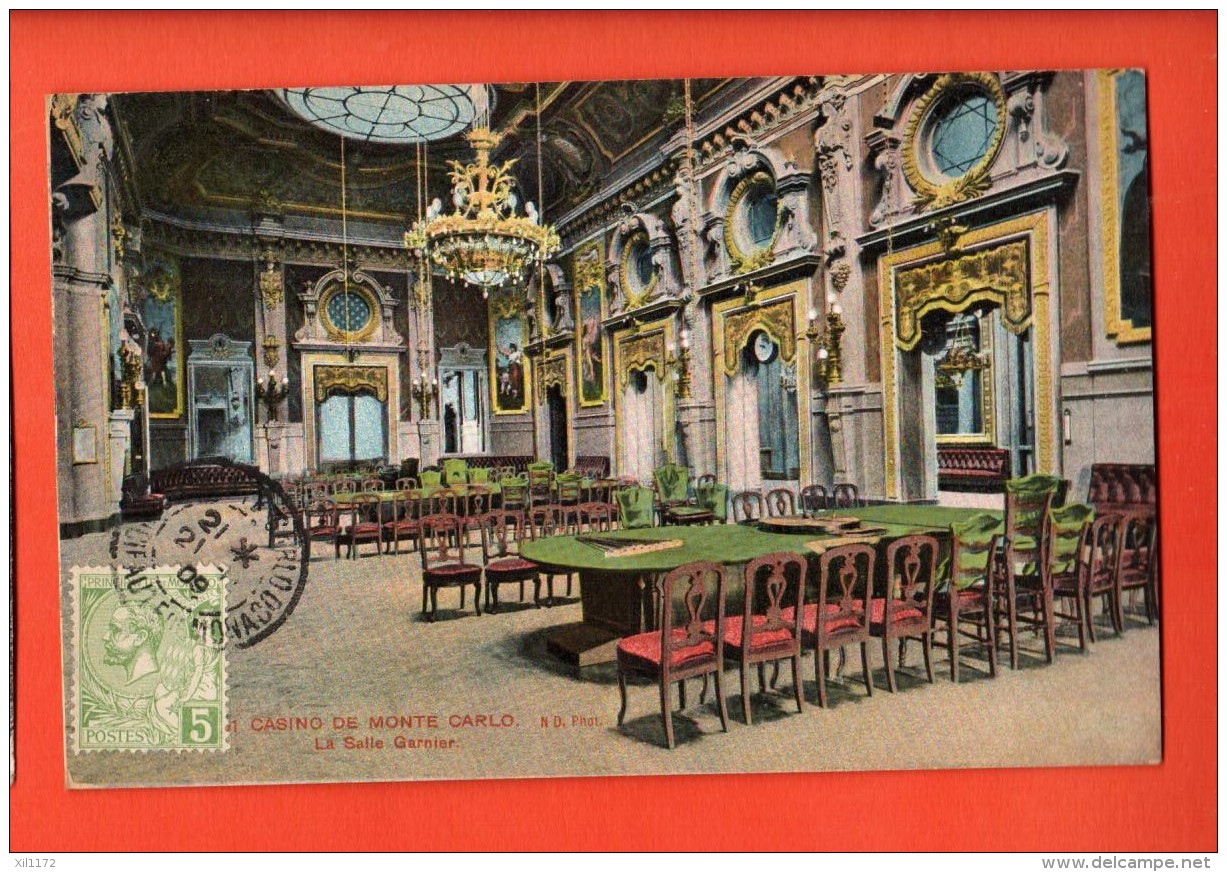 JAH-12 Casino, De Monte Carlo  La SAlle Garnier. Cachet Frontal 1909 Pour Lyon - Casino