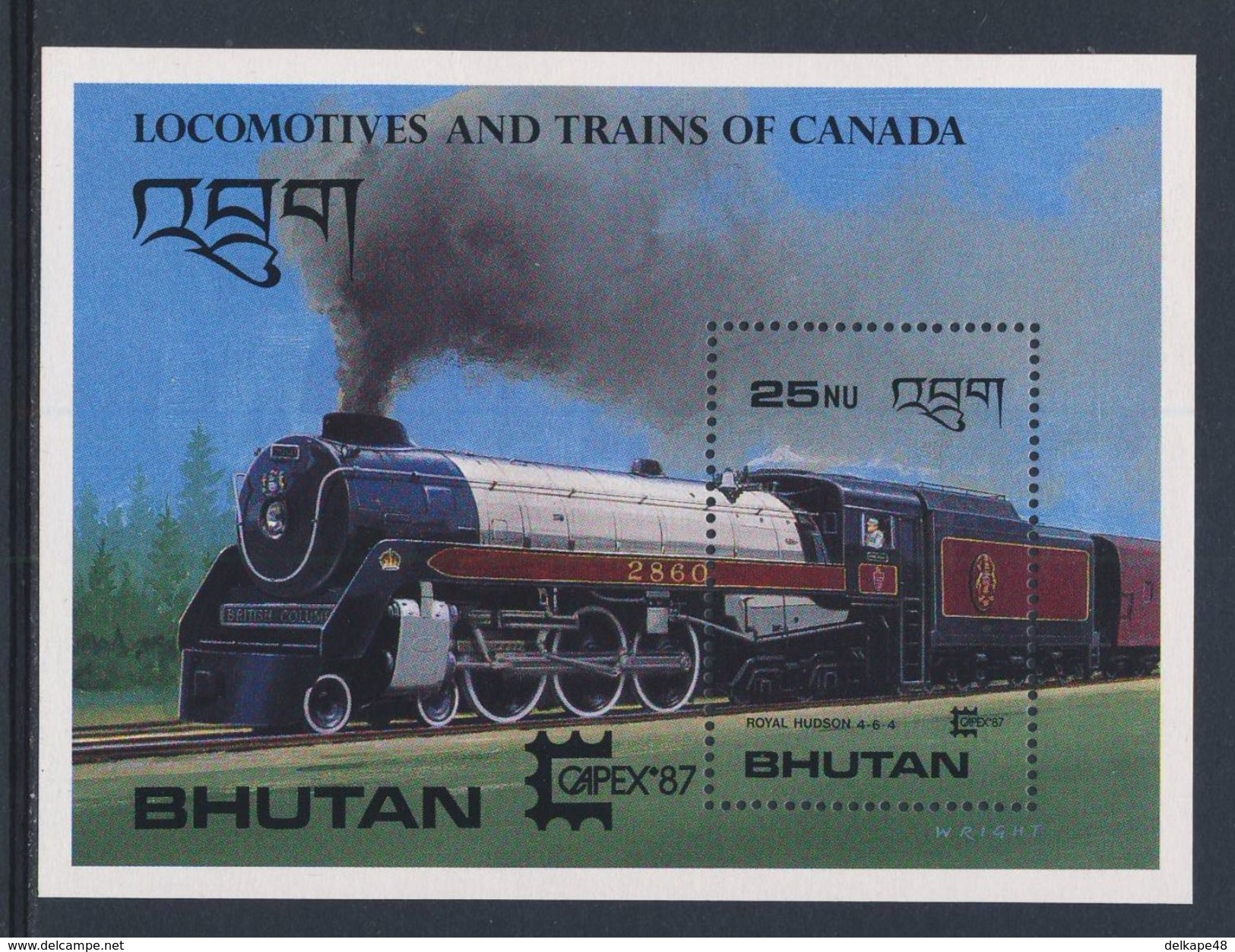 Bhutan 1987 Mi 1028 /35 + B143 + B144 ** Canadian Railways / Kanadische Lokomotiven - "Capex '87, Toronto - Bhutan