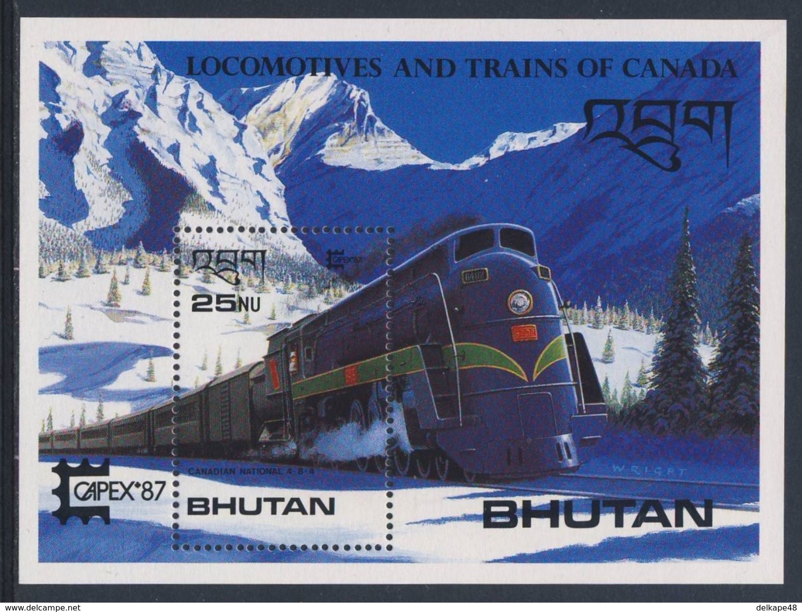 Bhutan 1987 Mi 1028 /35 + B143 + B144 ** Canadian Railways / Kanadische Lokomotiven - "Capex '87, Toronto - Bhutan