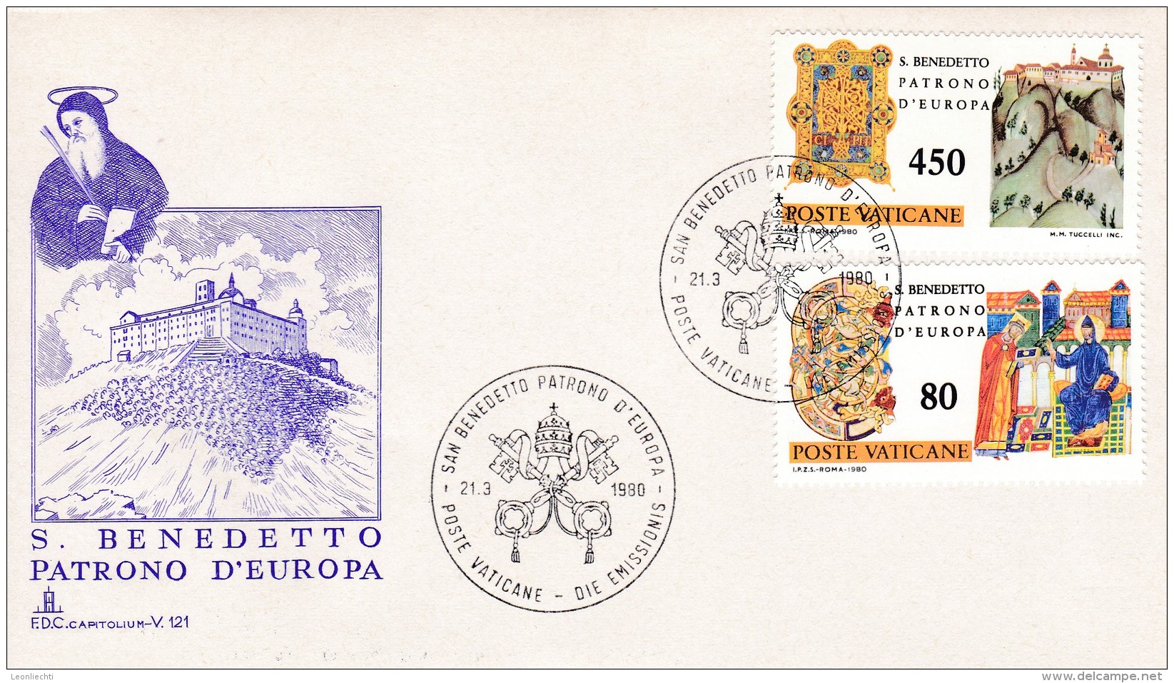 Vatikan, 1980 . Mi: 759 + 763. 1500. Geburtstag Des Hl. Benedikt - FDC