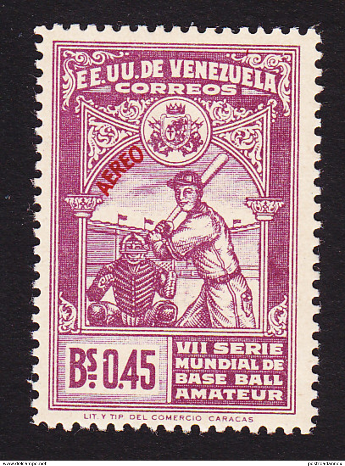 Venezuela, Scott #C192, Mint Hinged, Baseball Player, Issued 1944 - Venezuela