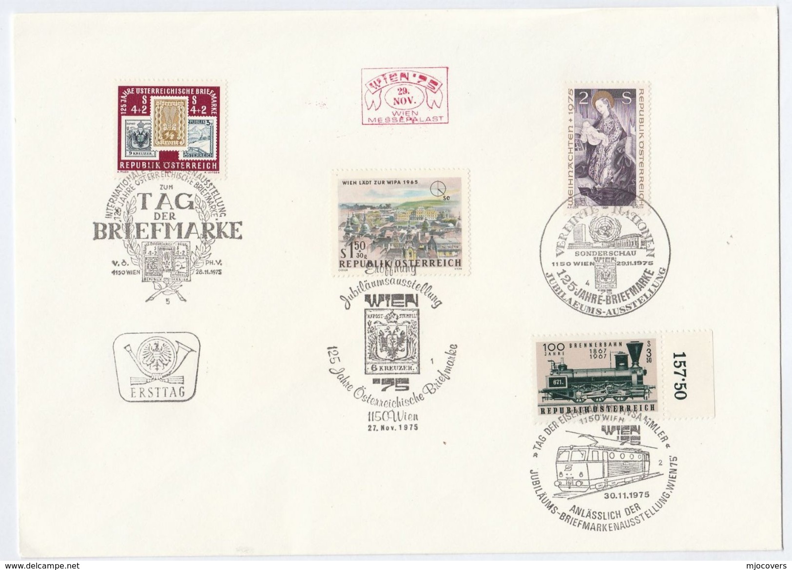 1975 AUSTRIA COVER Pmk RAILWAY TRAIN EVENT, STAMP DAY EVENT, PHILATELIC EXHIBITION, STAMP ON STAMPS, UNITED NATIONS Un - Stamps On Stamps