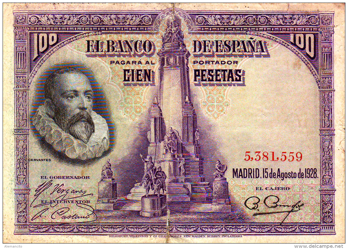 BILLETE ESPAÑA - 100 PESETAS - MADRID 15-AGOSTO-1928 - 100 Pesetas