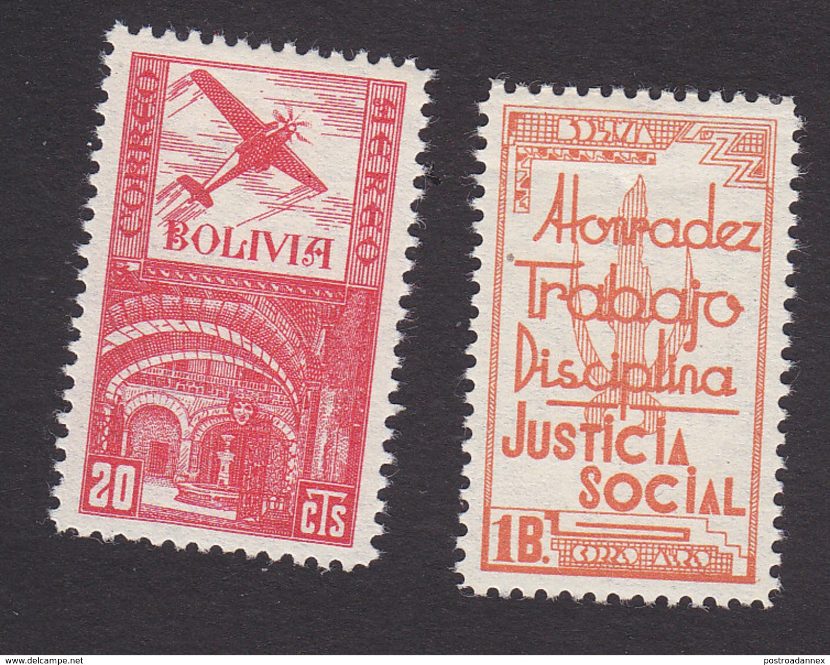 Bolivia, Scott #C63, C68, Mint Hinged, Courtyard Of Potosi Mint, Pincers, Torch, Good Will, Issued 1938 - Bolivia