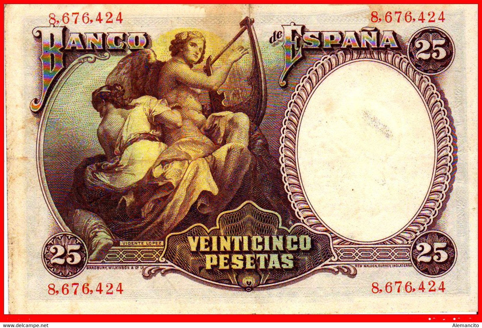 BILLETE DE 50 PESETAS DE ESPAÑA. MADRID, 25 DE ABRIL DE 1931. VICENTE LOPEZ.SIN SERIE 8,676,424 - 50 Pesetas