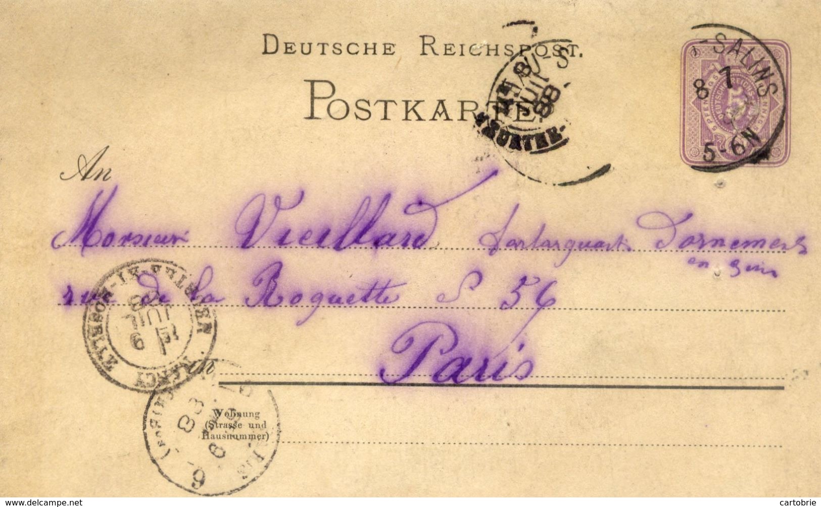 DEUTSCHE REICHSPOST - Entier Postal - Château-Salins Pour Paris - 1888 - Autres & Non Classés