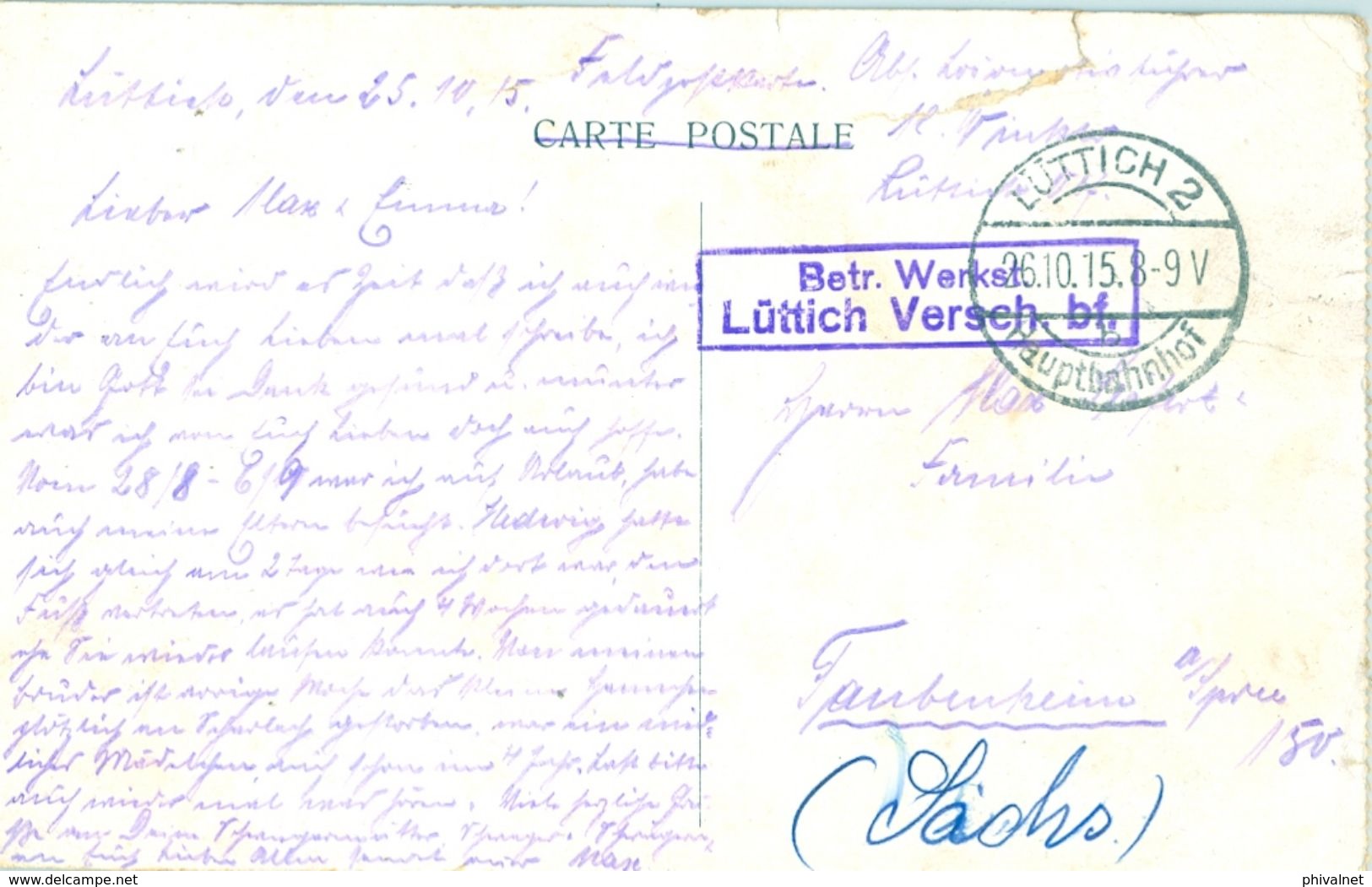 1915 , ALEMANIA , TARJETA POSTAL CIRC. MAT. LÜTTICH  - BAUPTHAHNHOF  , FELDPOST . - Cartas & Documentos