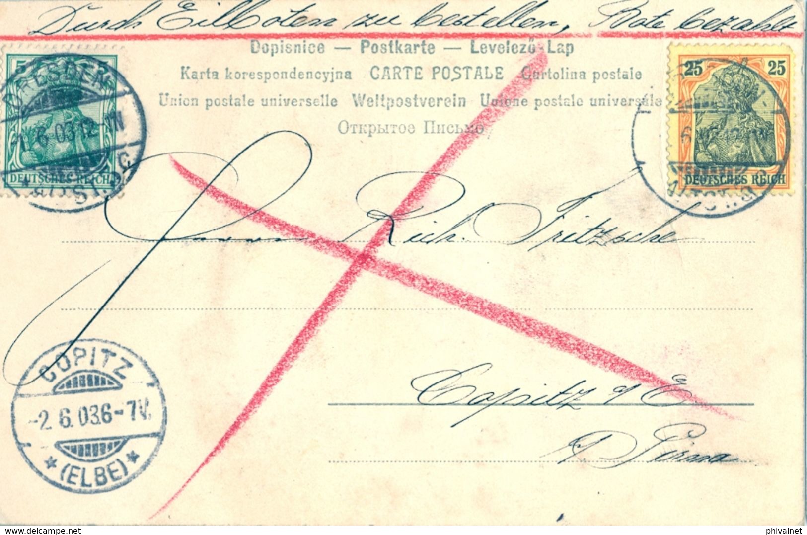 1903 , ALEMANIA , TARJETA POSTAL CIRC. DRESDEN - COPITZ , LLEGADA - Cartas & Documentos