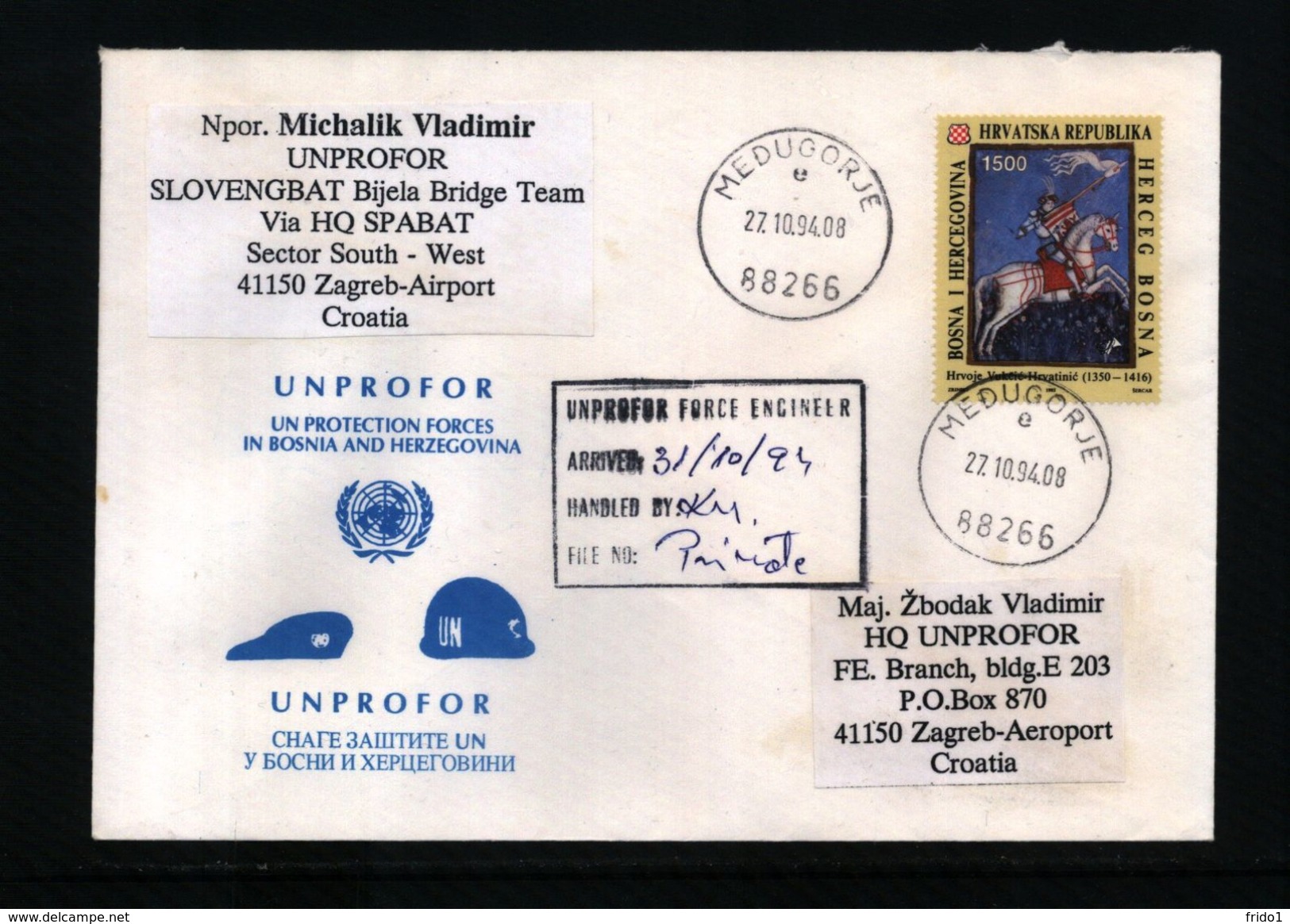 Bosnia And Herzegowina Mostar 1994 Interesting Military UNPROFOR Letter - Bosnia And Herzegovina