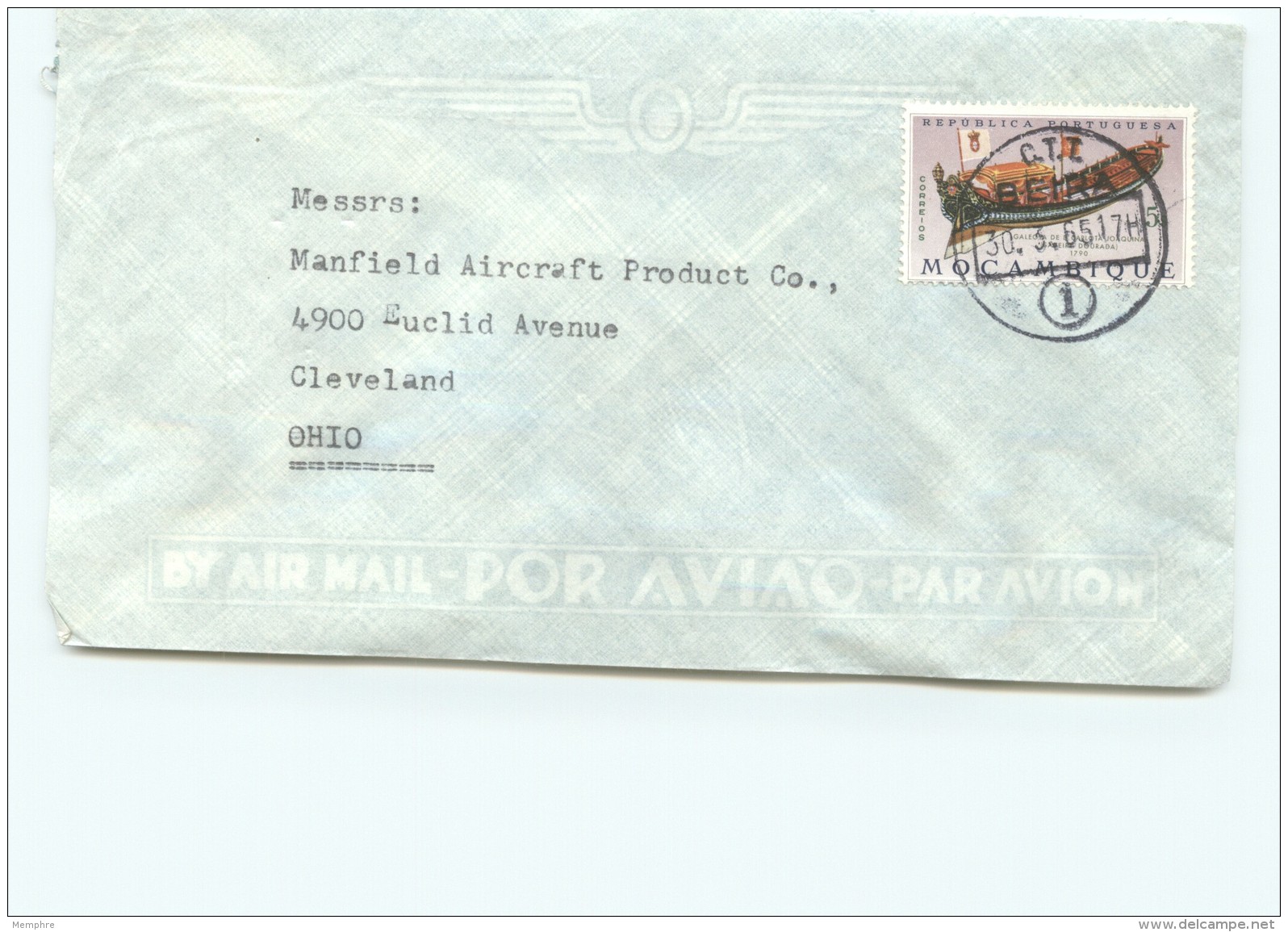 1965  Lettre Avion Pour Les USA   Barge Royale 5 Esc. - Mozambique