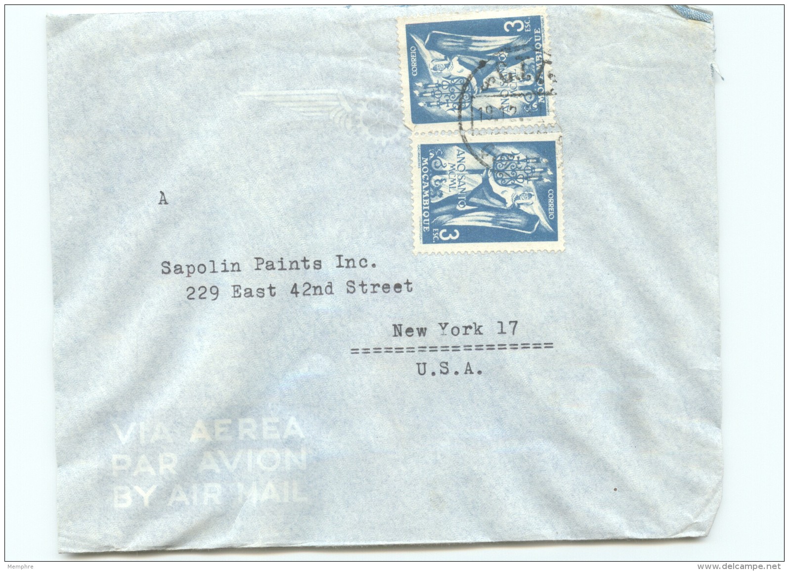 1950  Lettre Avion Pour Les USA  Extension De L'Année Sainte X2 - Mozambique